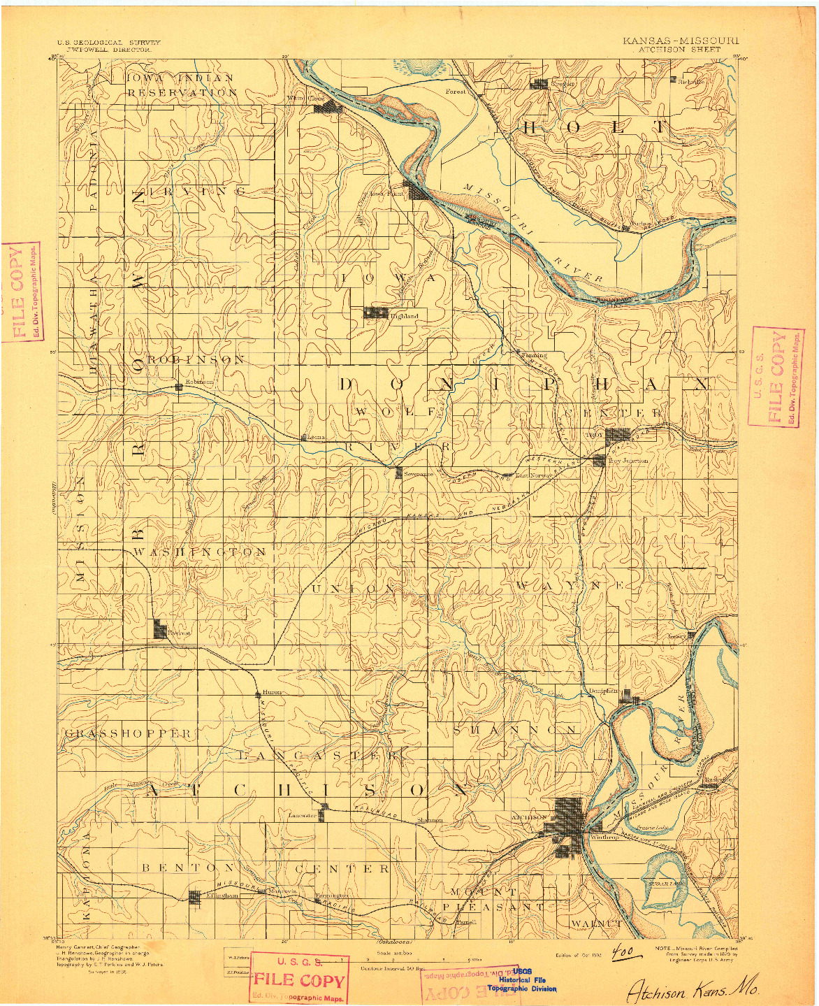 USGS 1:125000-SCALE QUADRANGLE FOR ATCHISON, KS 1893