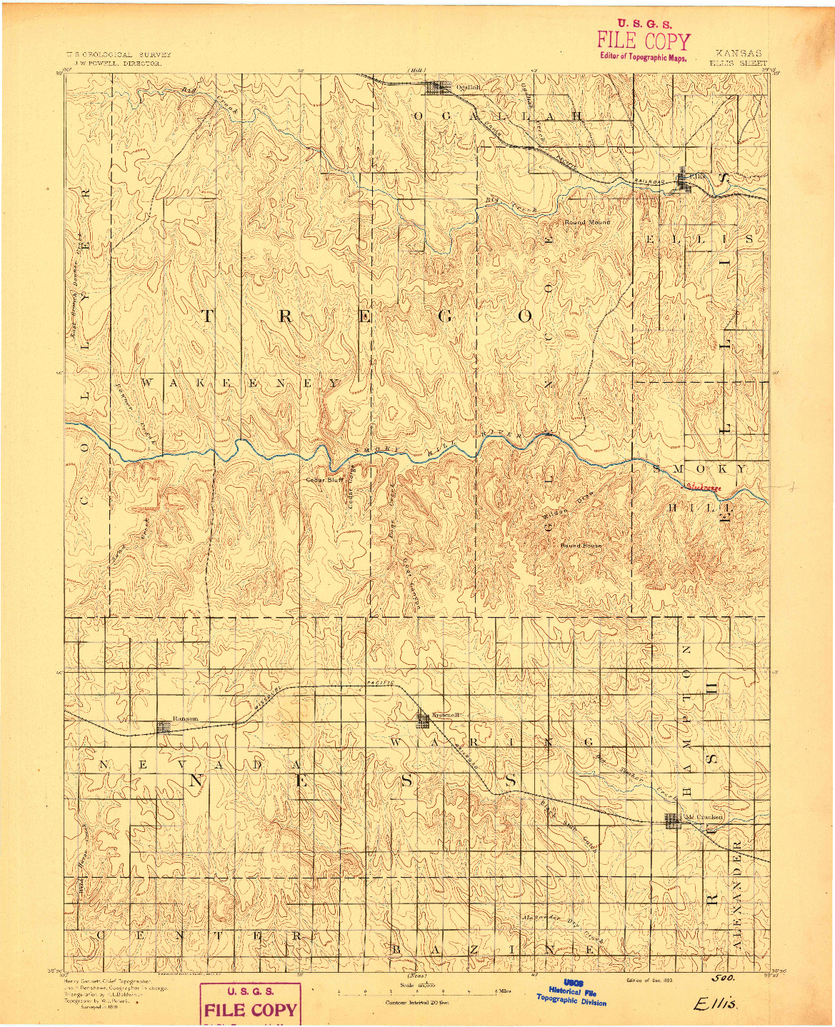 USGS 1:125000-SCALE QUADRANGLE FOR ELLIS, KS 1893