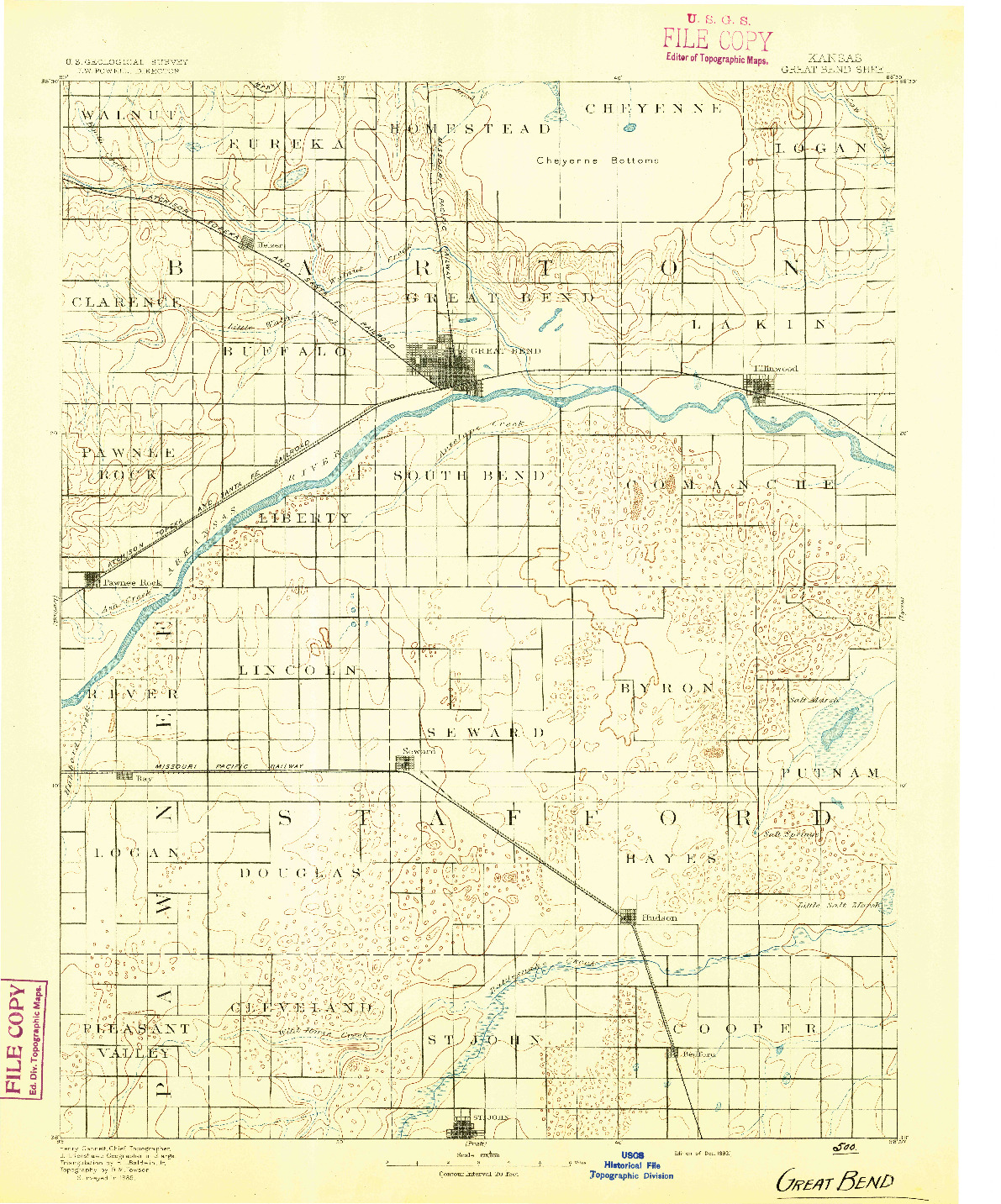 USGS 1:125000-SCALE QUADRANGLE FOR GREAT BEND, KS 1893