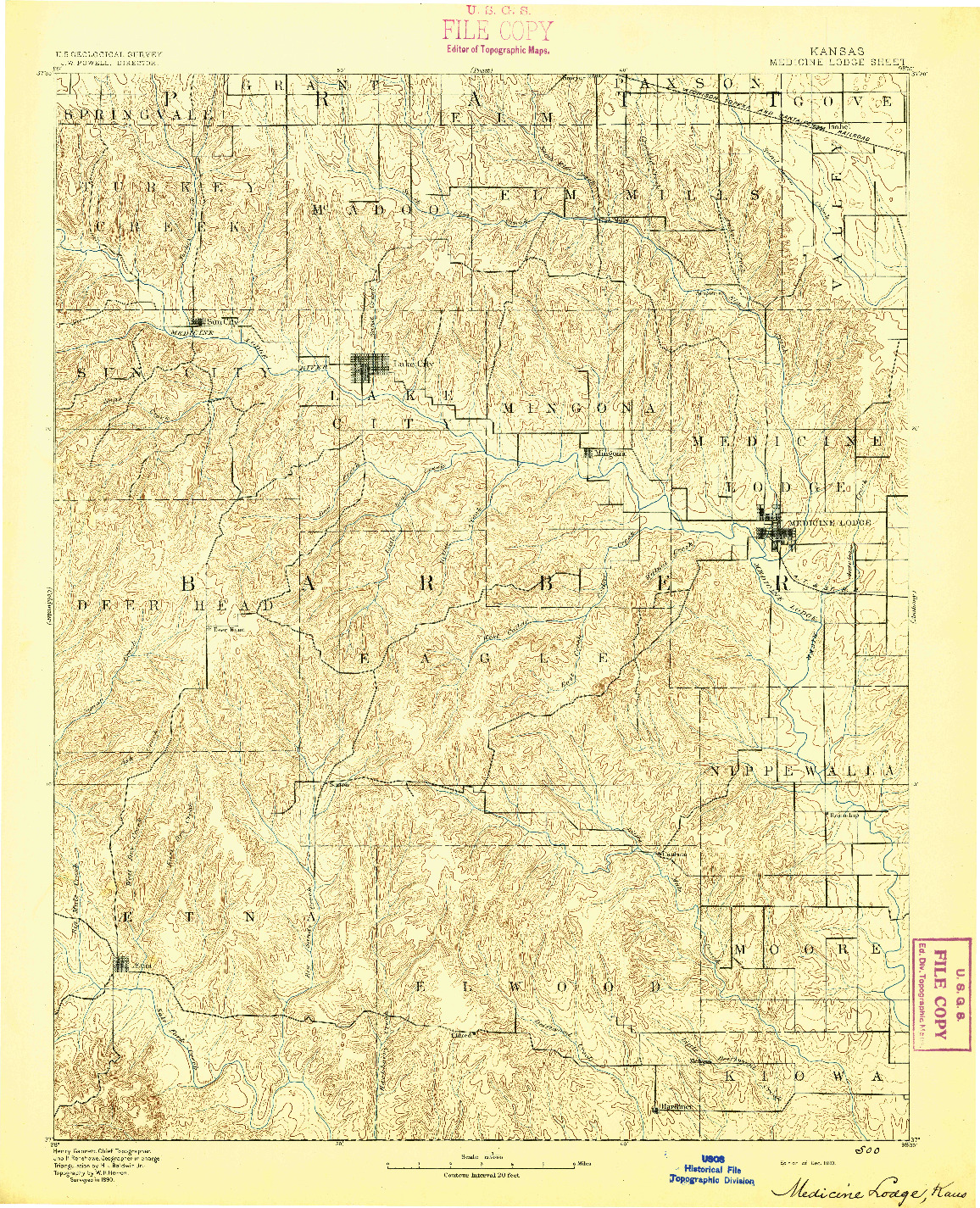 USGS 1:125000-SCALE QUADRANGLE FOR MEDICINE LODGE, KS 1893