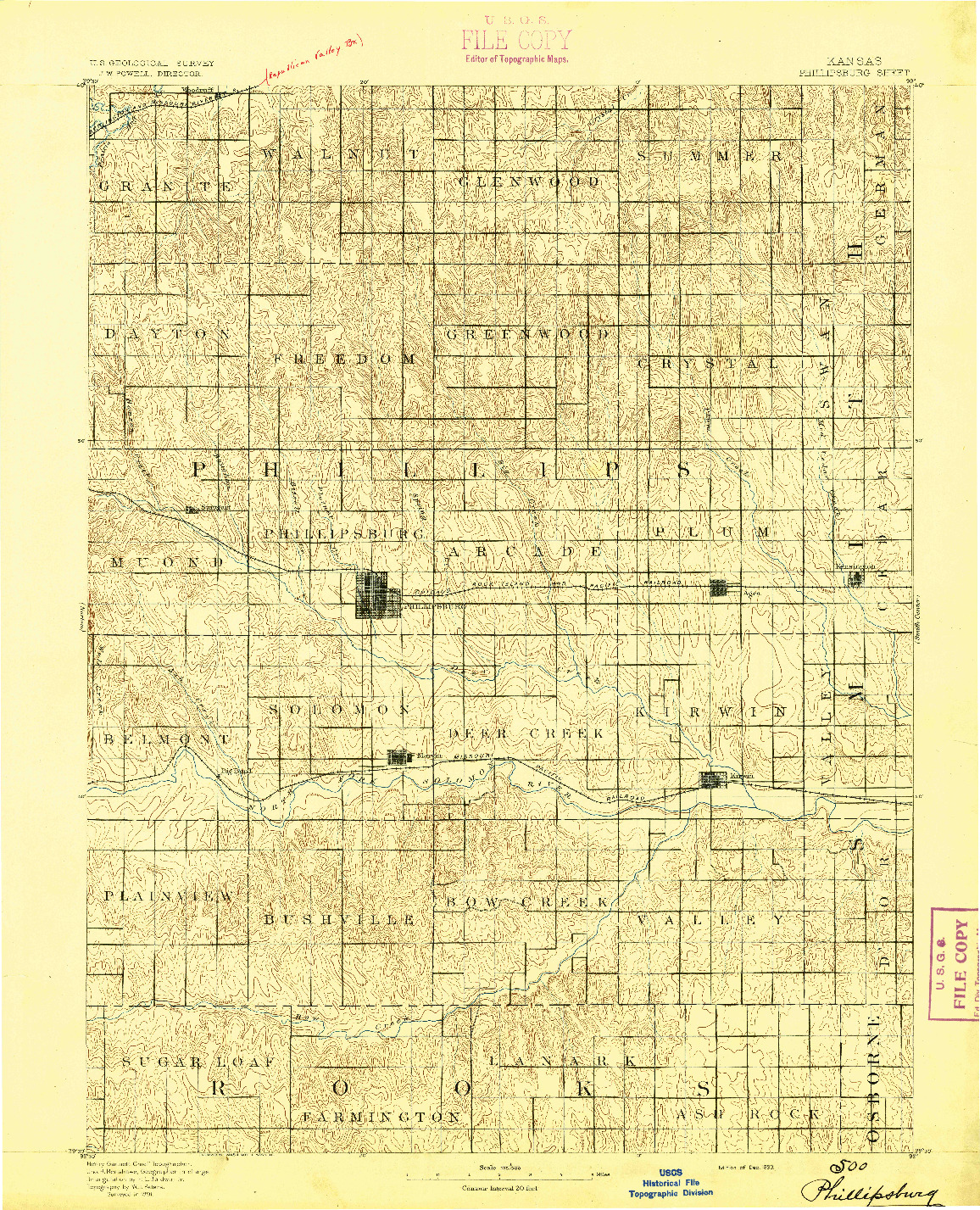 USGS 1:125000-SCALE QUADRANGLE FOR PHILLIPSBURG, KS 1893