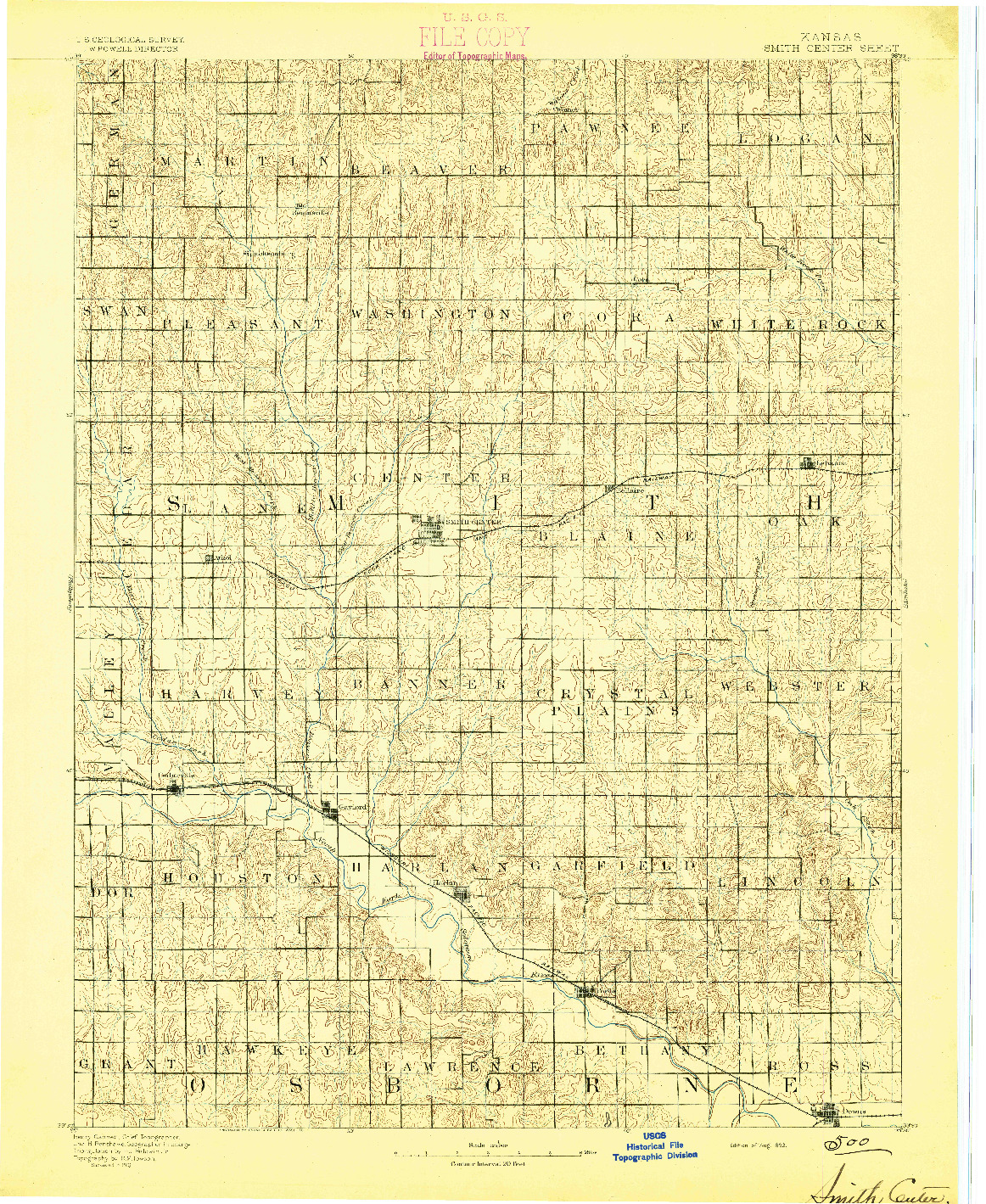 USGS 1:125000-SCALE QUADRANGLE FOR SMITH CENTER, KS 1893