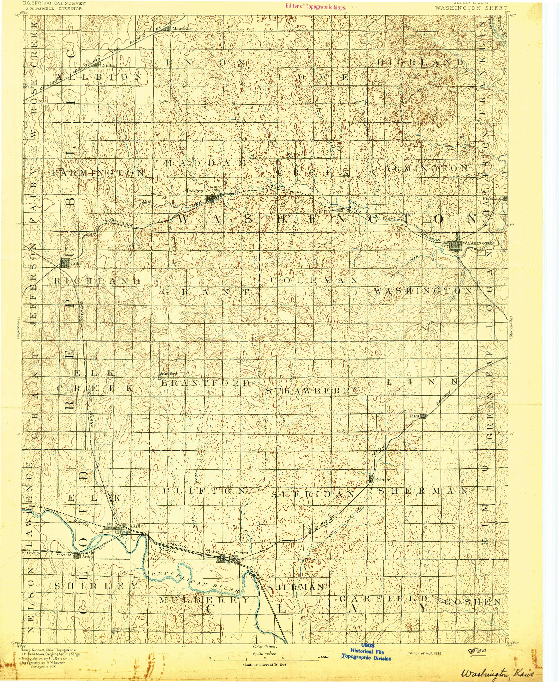 USGS 1:125000-SCALE QUADRANGLE FOR WASHINGTON, KS 1893