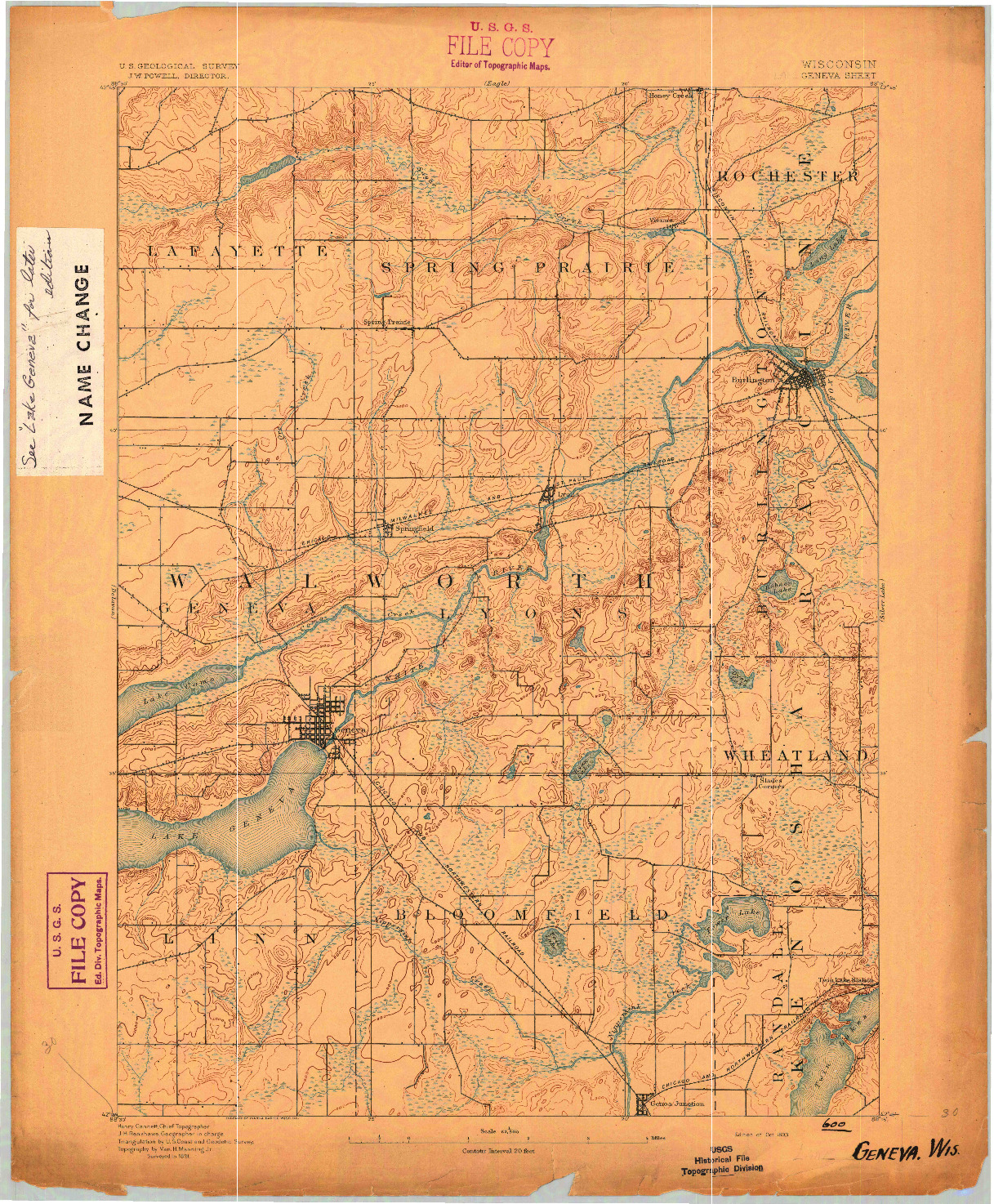 USGS 1:62500-SCALE QUADRANGLE FOR GENEVA, WI 1893