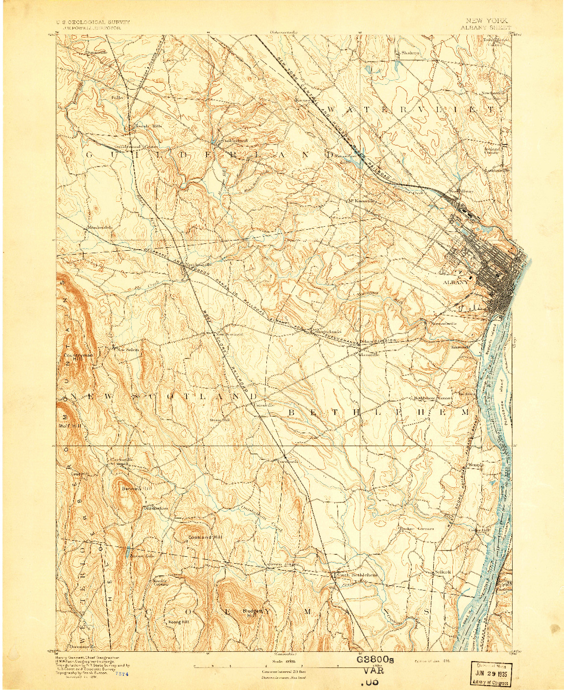 USGS 1:62500-SCALE QUADRANGLE FOR ALBANY, NY 1893