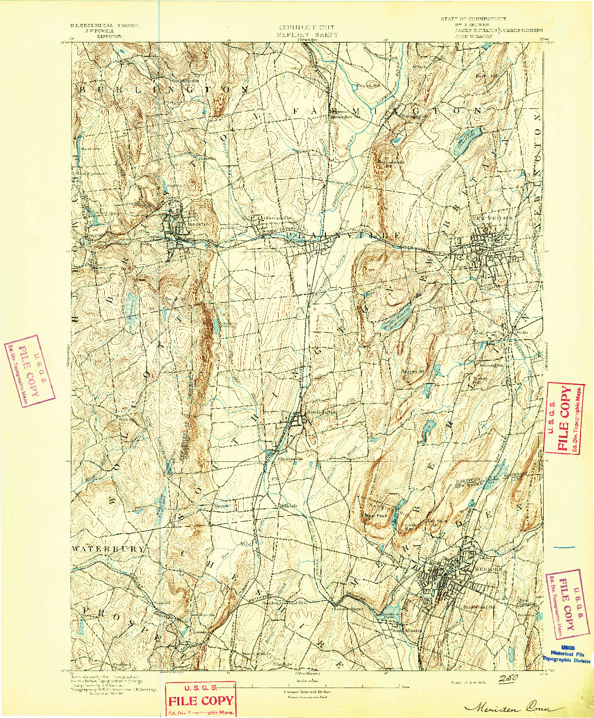 USGS 1:62500-SCALE QUADRANGLE FOR MERIDEN, CT 1893