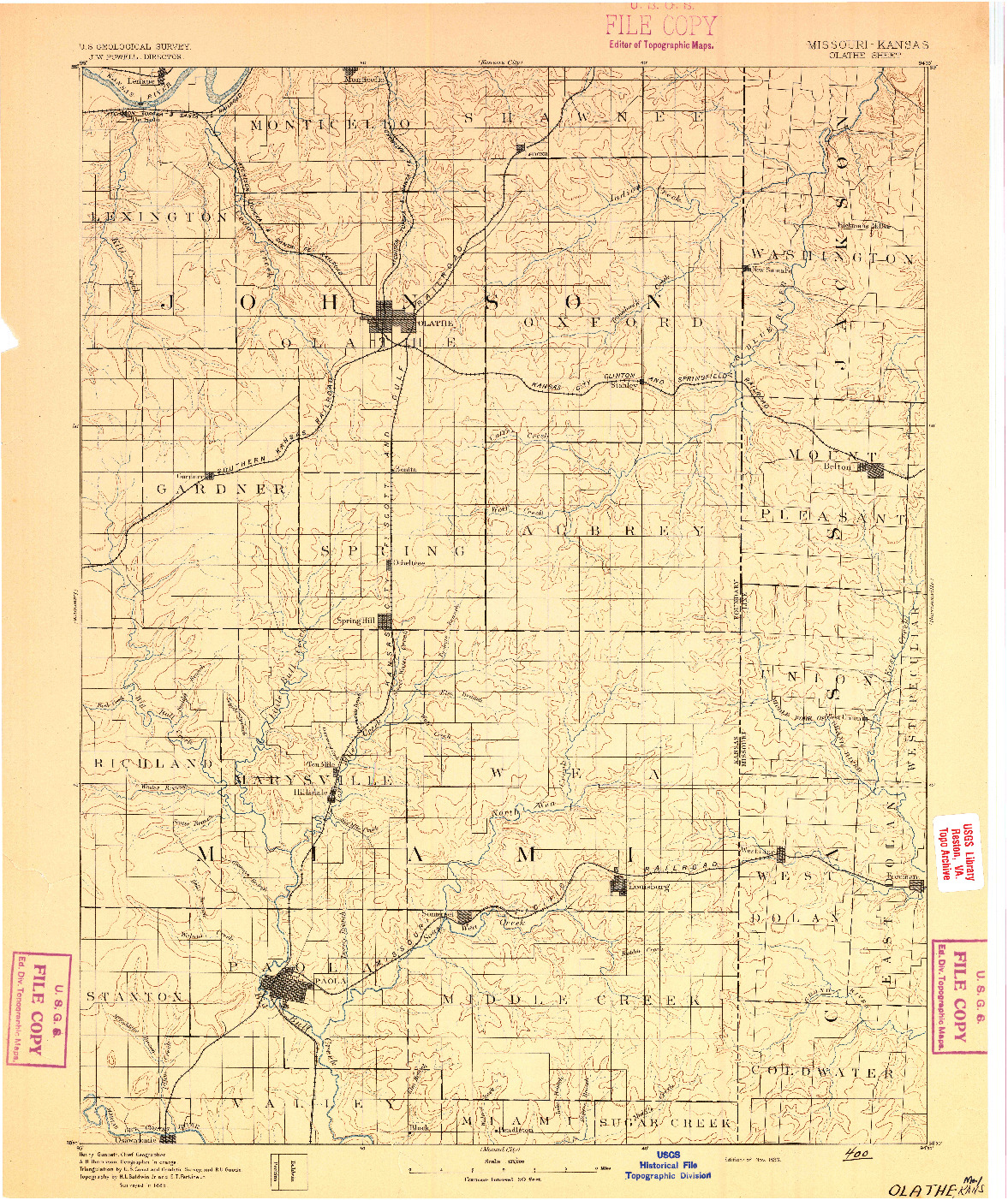 USGS 1:125000-SCALE QUADRANGLE FOR OLATHE, MO 1893