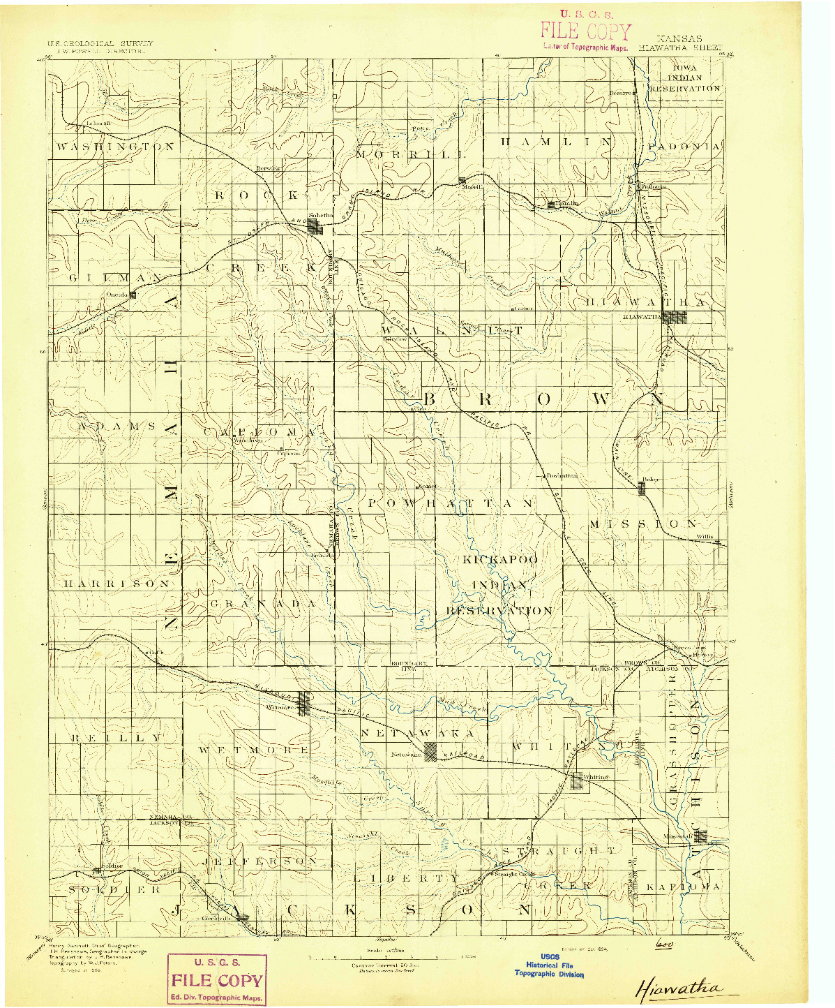 USGS 1:125000-SCALE QUADRANGLE FOR HIAWATHA, KS 1894