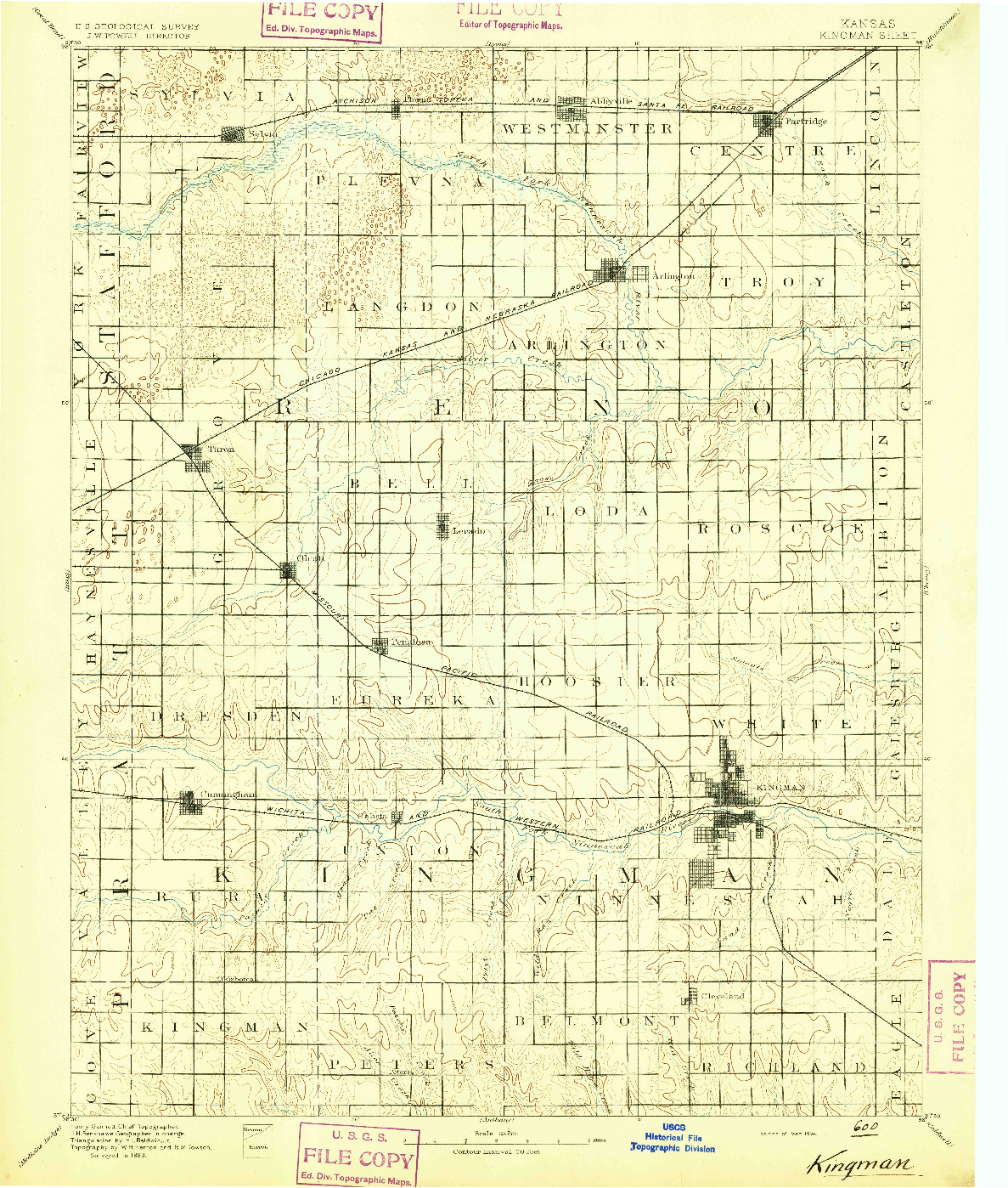 USGS 1:125000-SCALE QUADRANGLE FOR KINGMAN, KS 1894