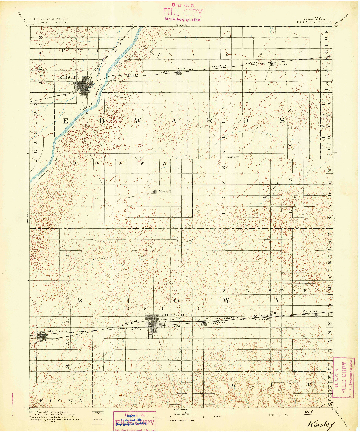 USGS 1:125000-SCALE QUADRANGLE FOR KINSLEY, KS 1894