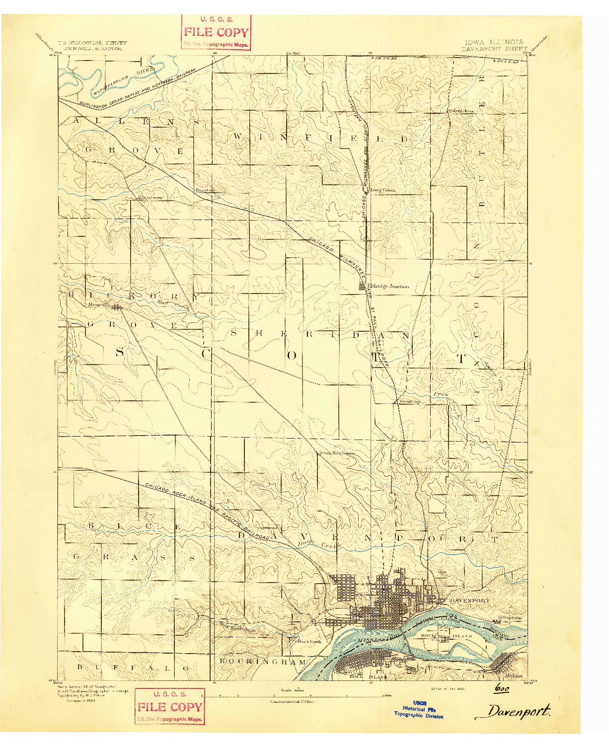 USGS 1:62500-SCALE QUADRANGLE FOR DAVENPORT, IA 1894