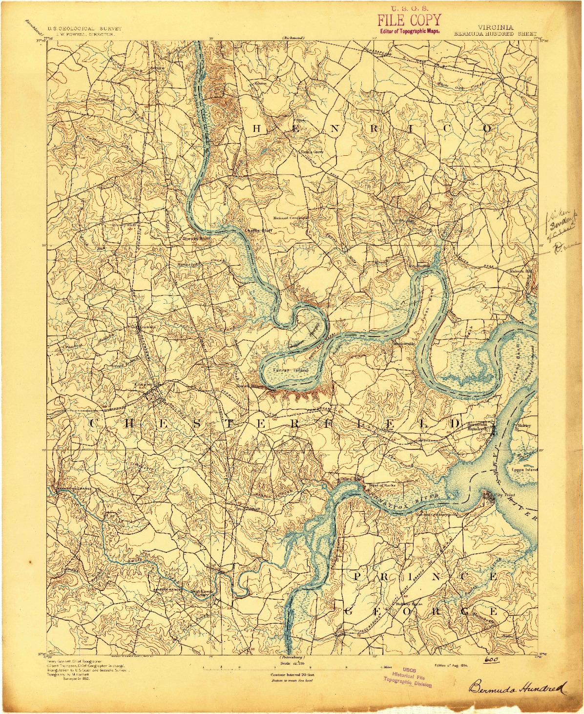 USGS 1:62500-SCALE QUADRANGLE FOR BERMUDA HUNDRED, VA 1894