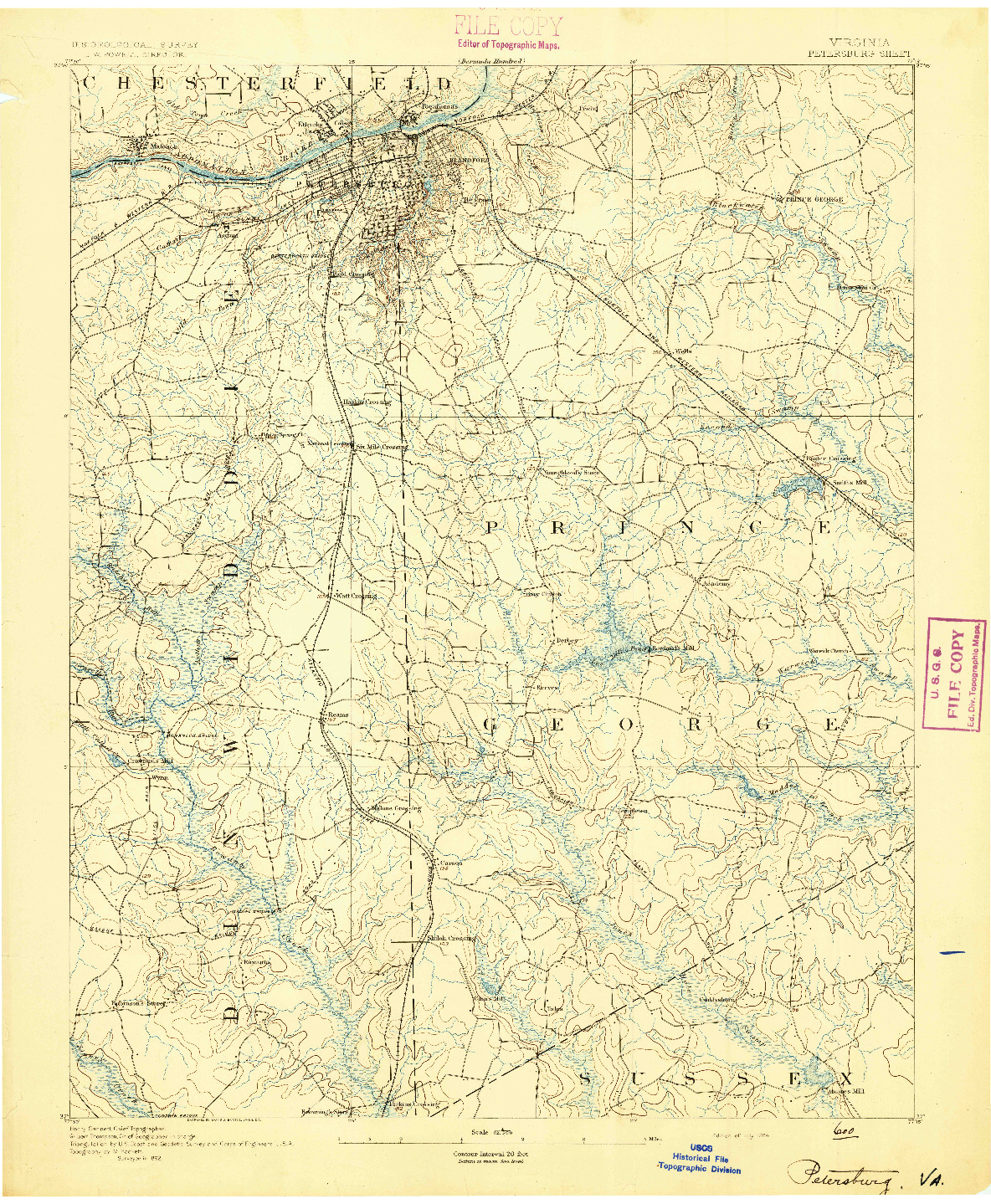 USGS 1:62500-SCALE QUADRANGLE FOR PETERSBURG, VA 1894