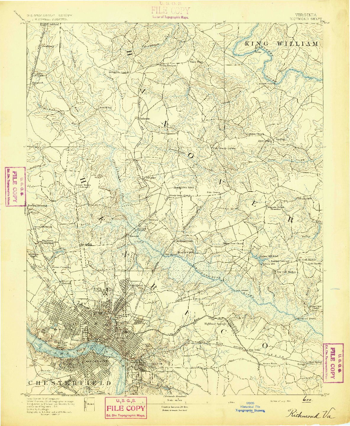 USGS 1:62500-SCALE QUADRANGLE FOR RICHMOND, VA 1894