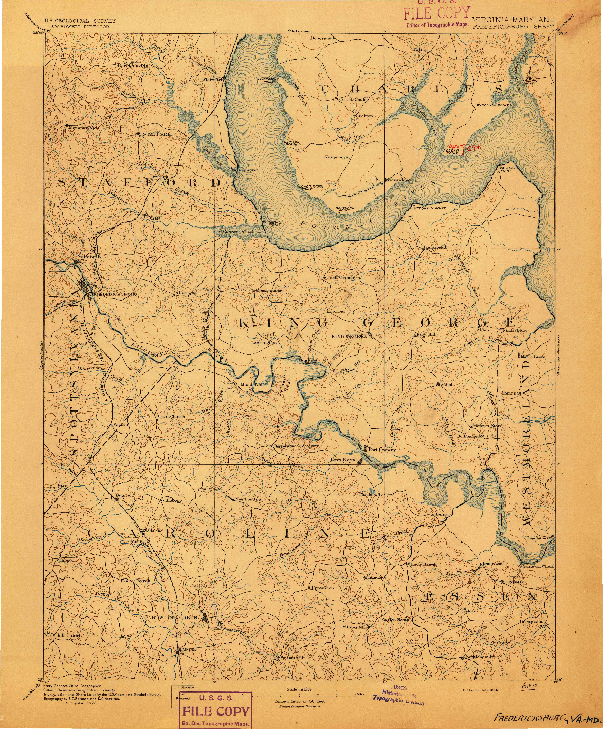 USGS 1:125000-SCALE QUADRANGLE FOR FREDERICKSBURG, VA 1894