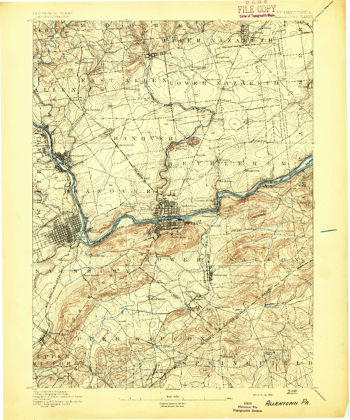 USGS 1:62500-SCALE QUADRANGLE FOR ALLENTOWN, PA 1894