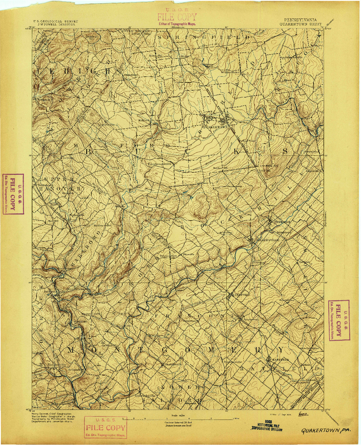 USGS 1:62500-SCALE QUADRANGLE FOR QUAKERTOWN, PA 1894