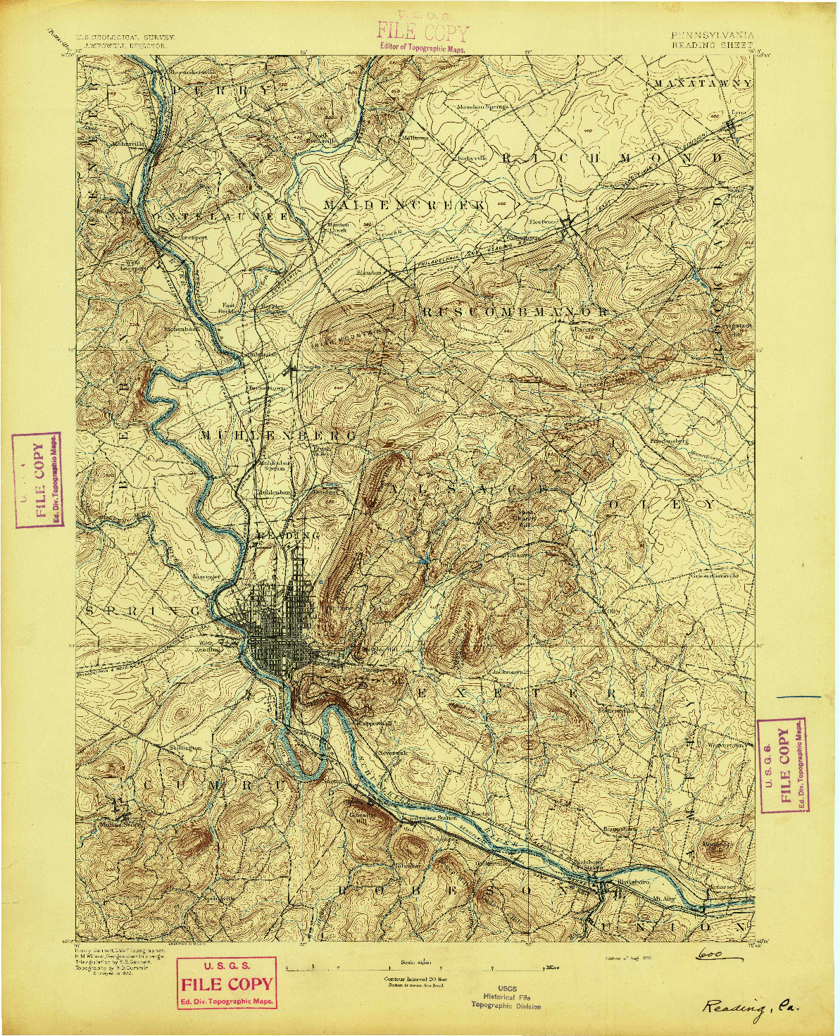 USGS 1:62500-SCALE QUADRANGLE FOR READING, PA 1894