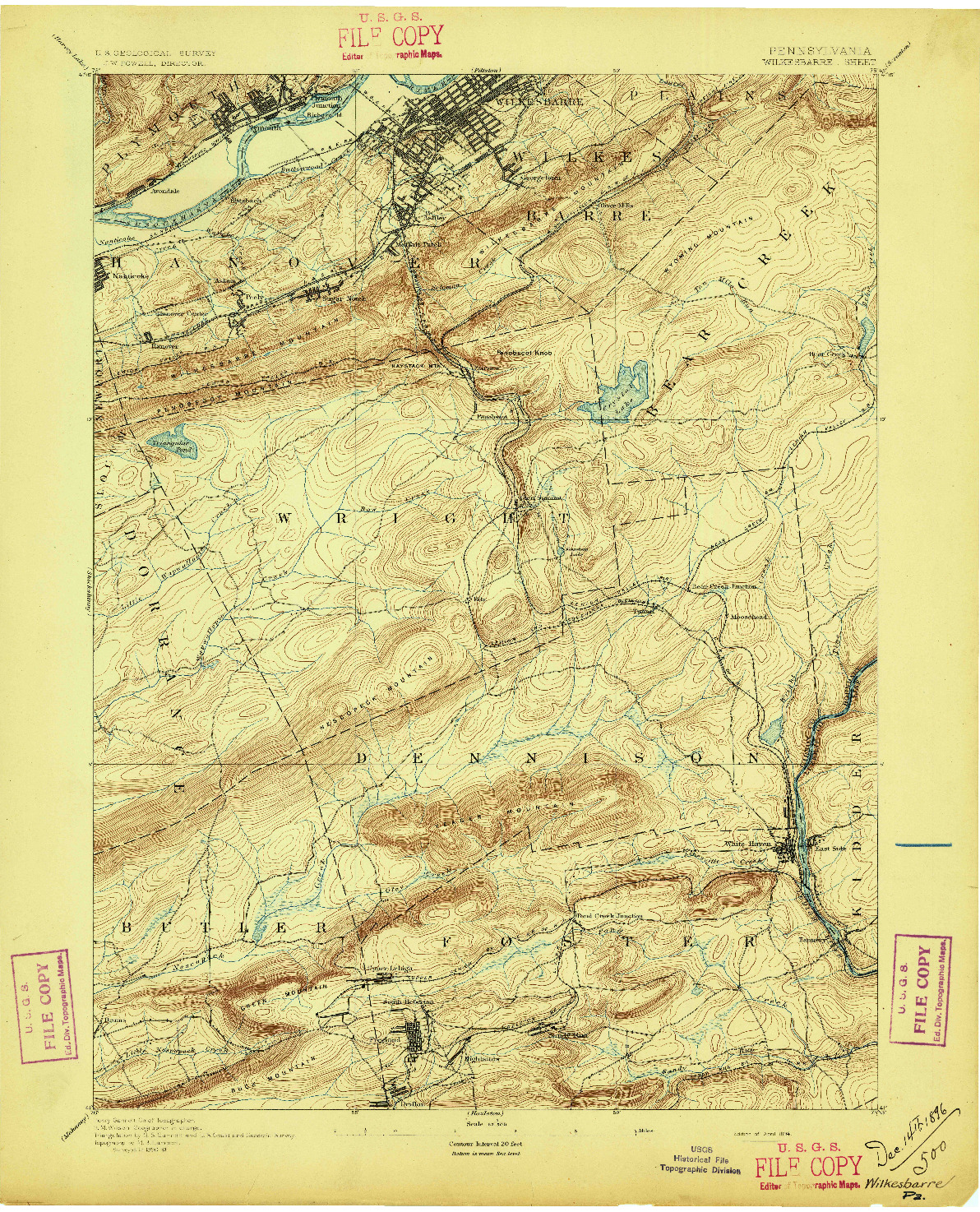 USGS 1:62500-SCALE QUADRANGLE FOR WILKESBARRE, PA 1894