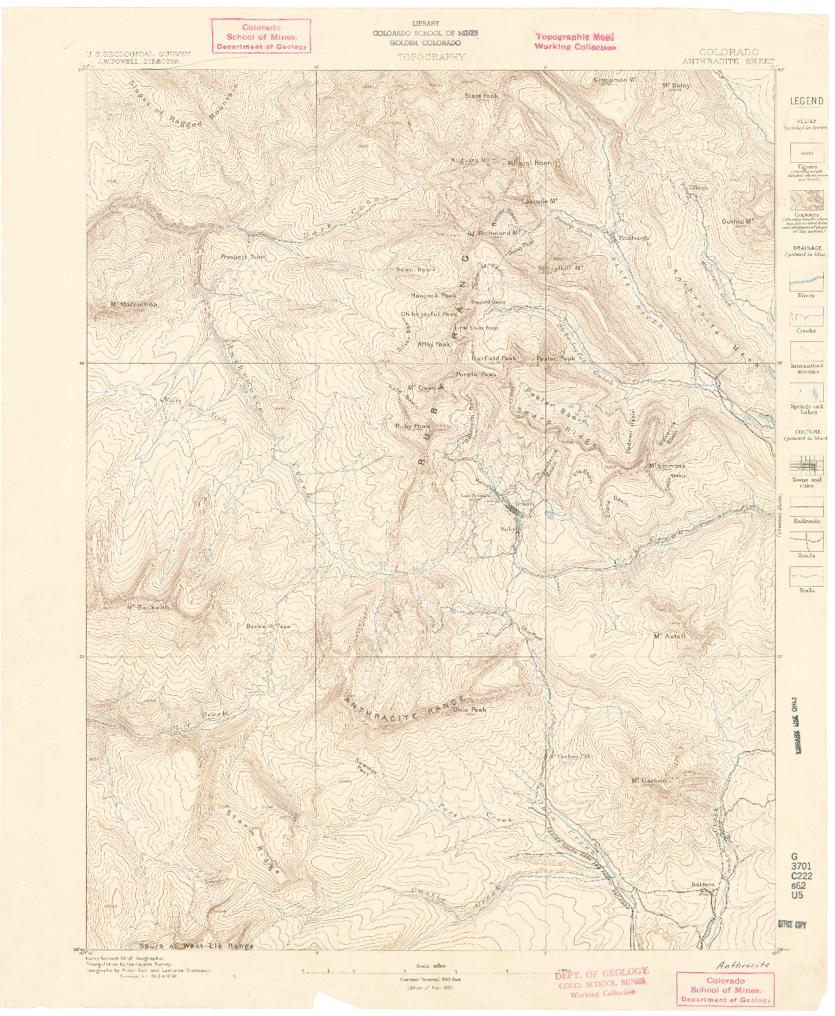 USGS 1:62500-SCALE QUADRANGLE FOR ANTHRACITE, CO 1894