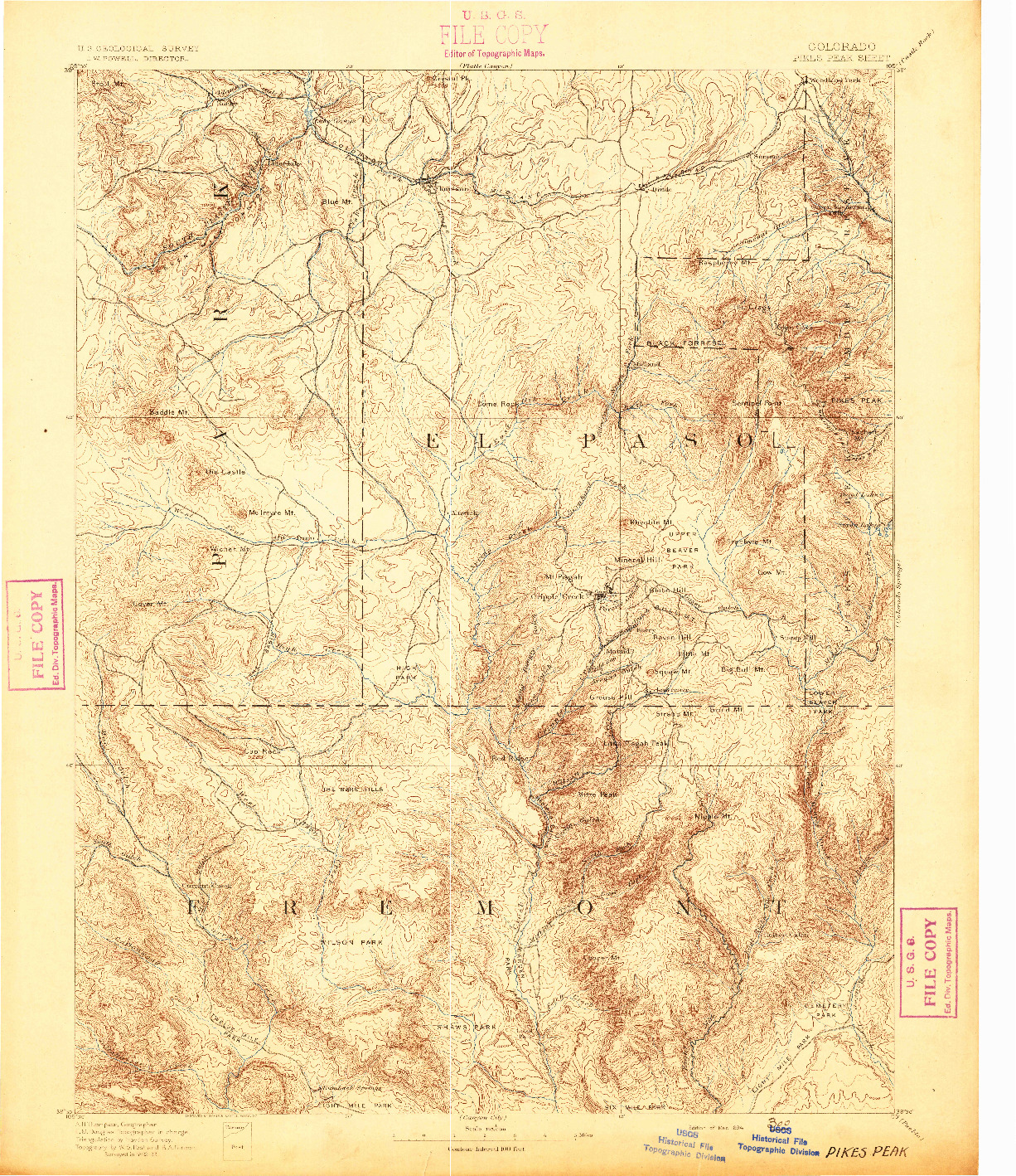 USGS 1:125000-SCALE QUADRANGLE FOR PIKES PEAK, CO 1894