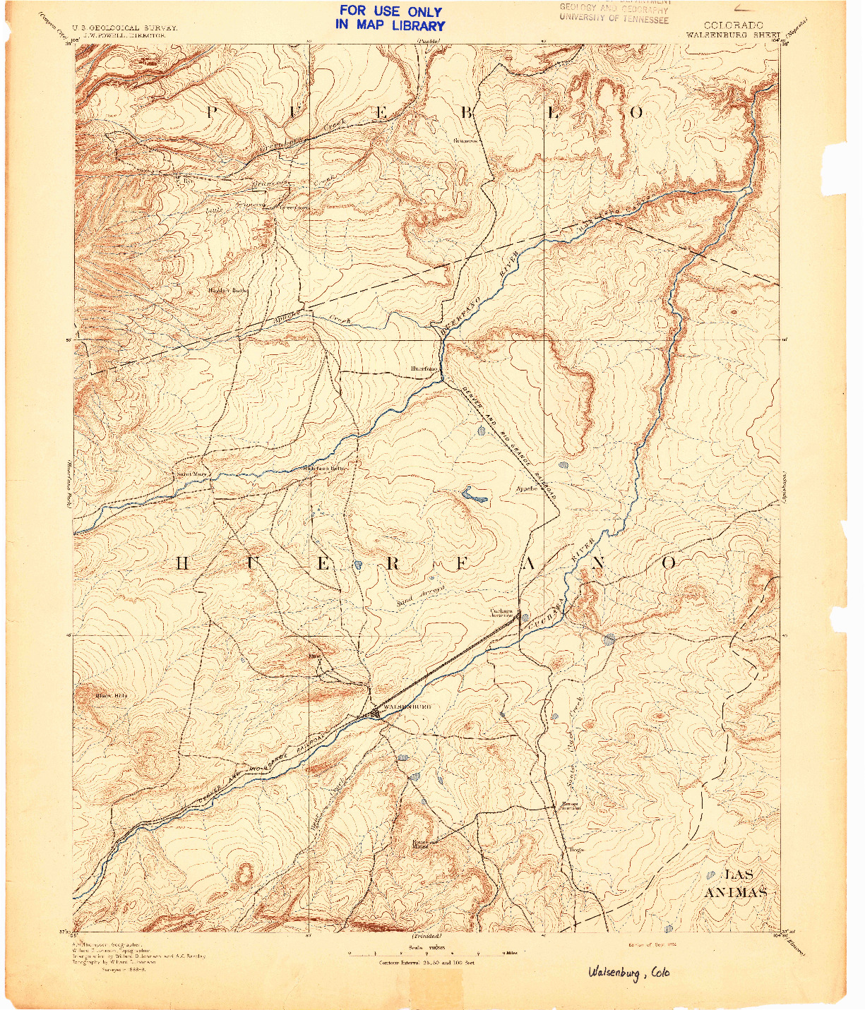 USGS 1:125000-SCALE QUADRANGLE FOR WALSENBURG, CO 1894