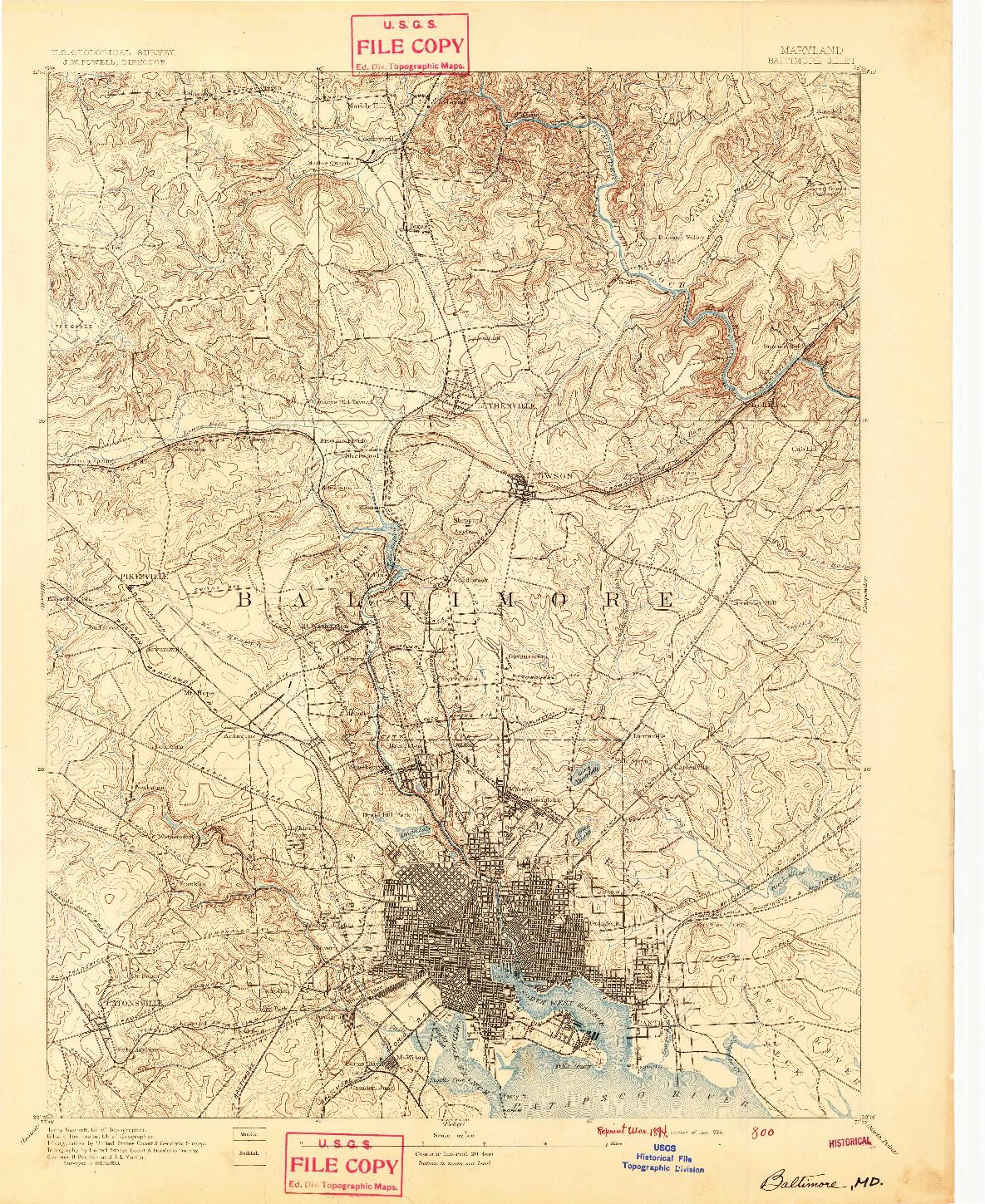 USGS 1:62500-SCALE QUADRANGLE FOR BALTIMORE, MD 1894