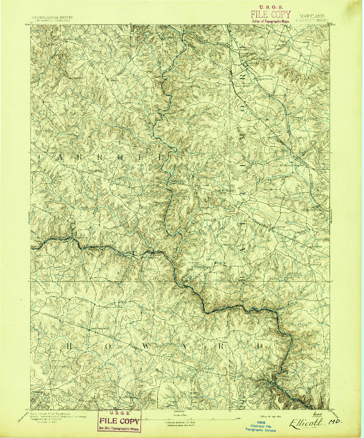 USGS 1:62500-SCALE QUADRANGLE FOR ELLICOTT, MD 1894