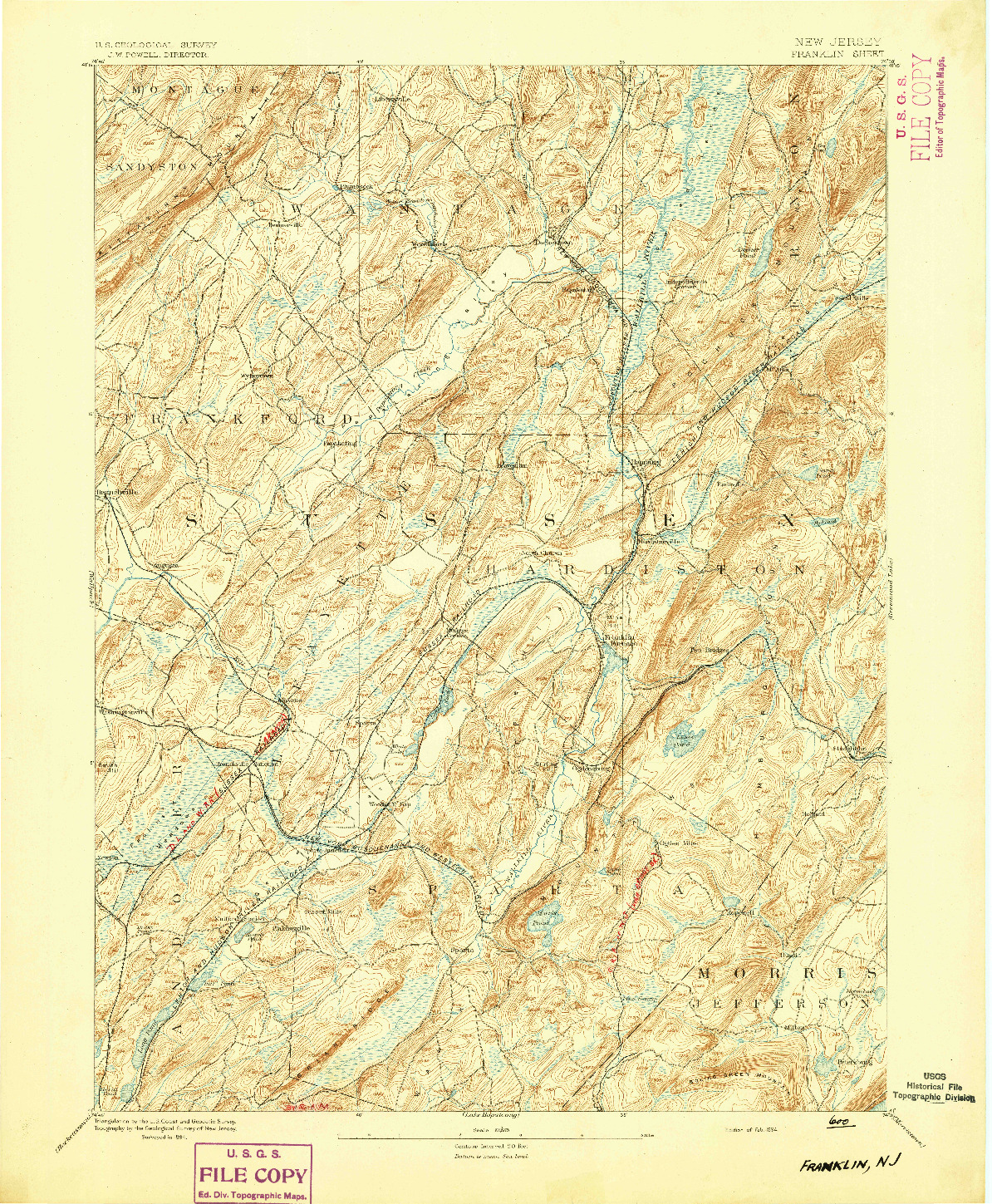 USGS 1:62500-SCALE QUADRANGLE FOR FRANKLIN, NJ 1894