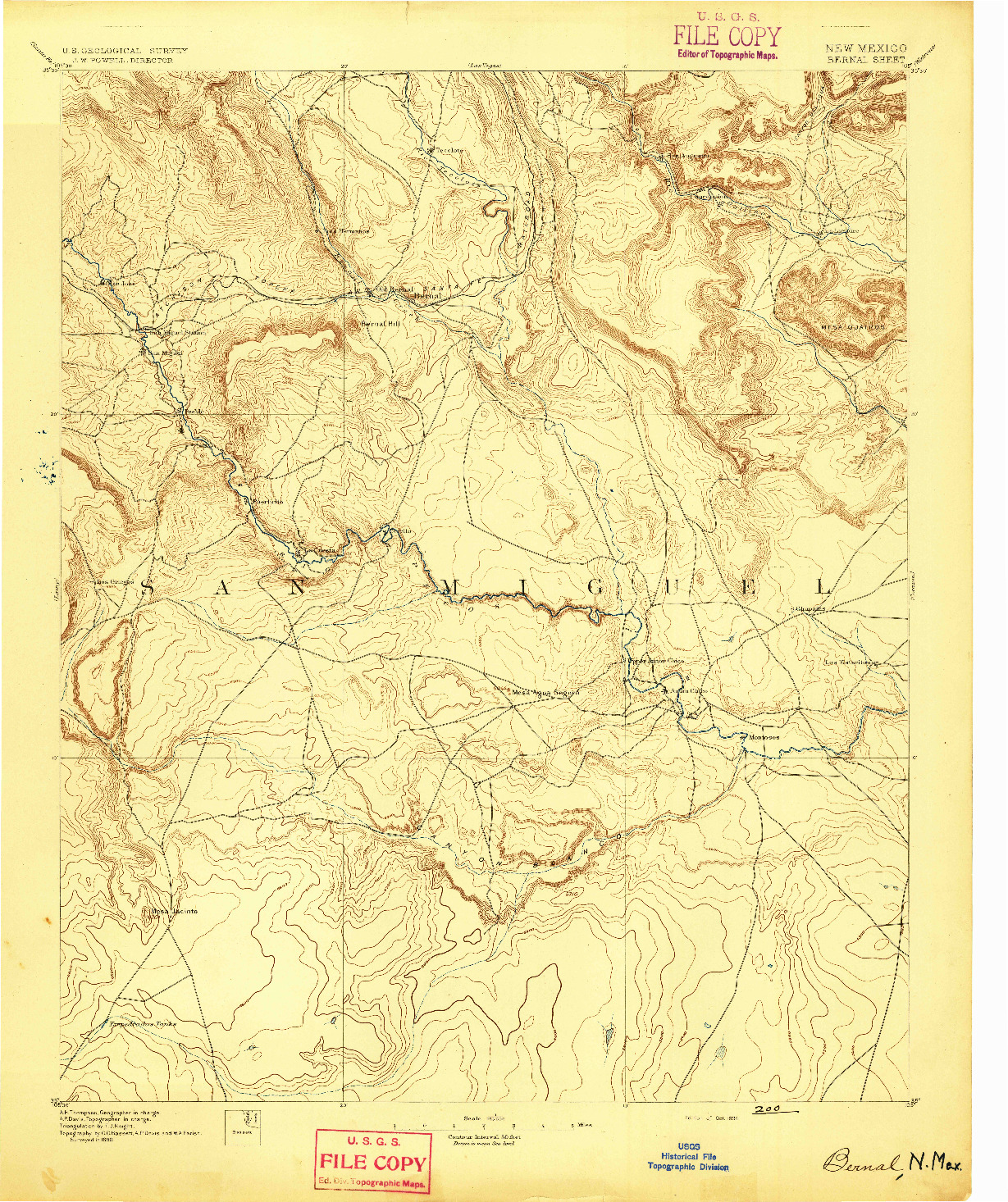 USGS 1:125000-SCALE QUADRANGLE FOR BERNAL, NM 1894