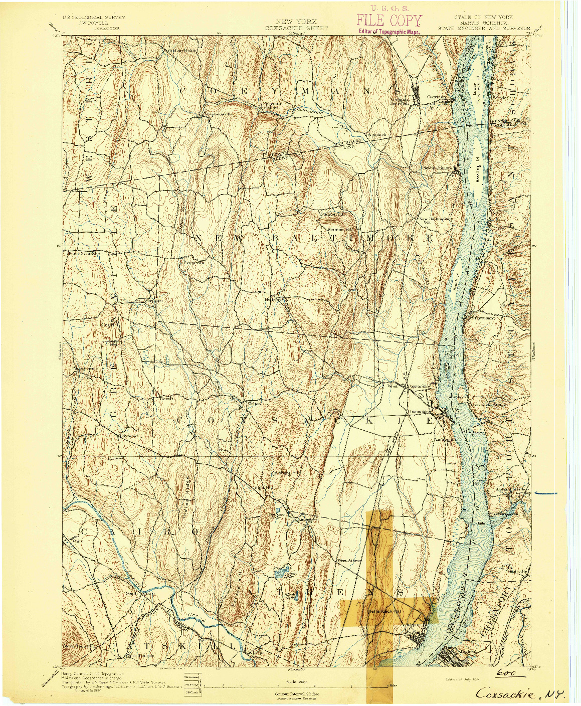 USGS 1:62500-SCALE QUADRANGLE FOR COXSACKIE, NY 1894