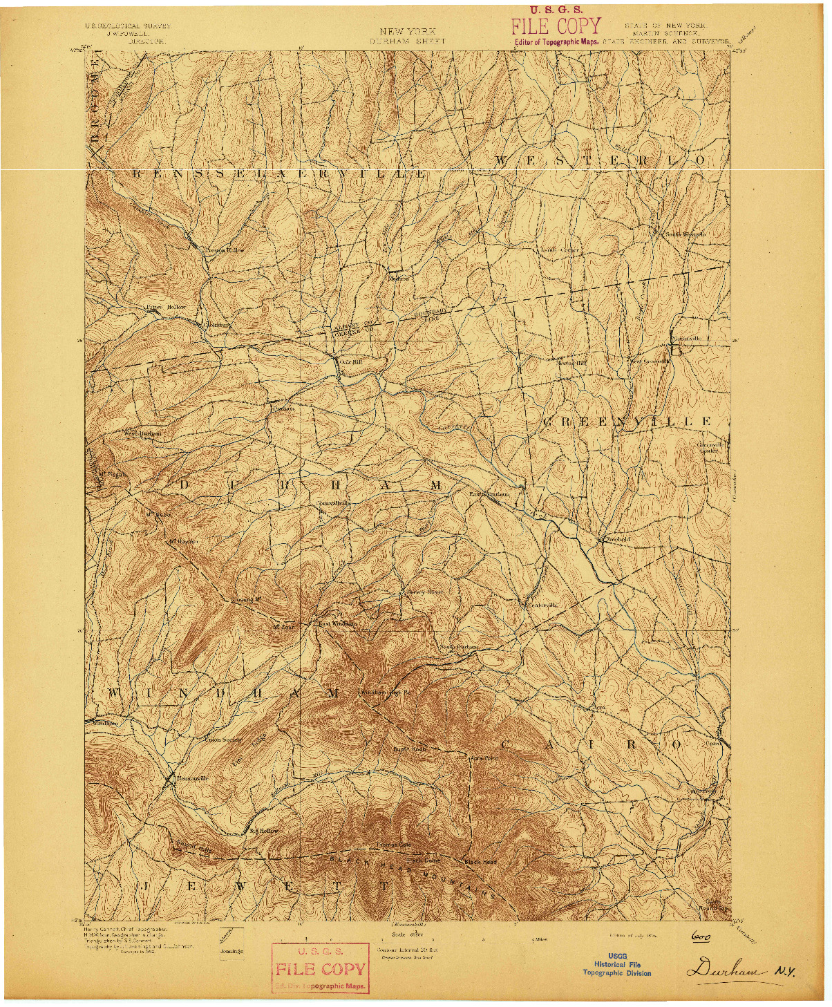 USGS 1:62500-SCALE QUADRANGLE FOR DURHAM, NY 1894