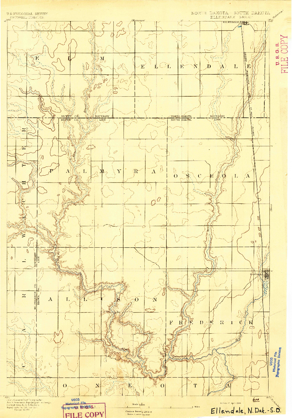 USGS 1:62500-SCALE QUADRANGLE FOR ELLENDALE, ND 1894