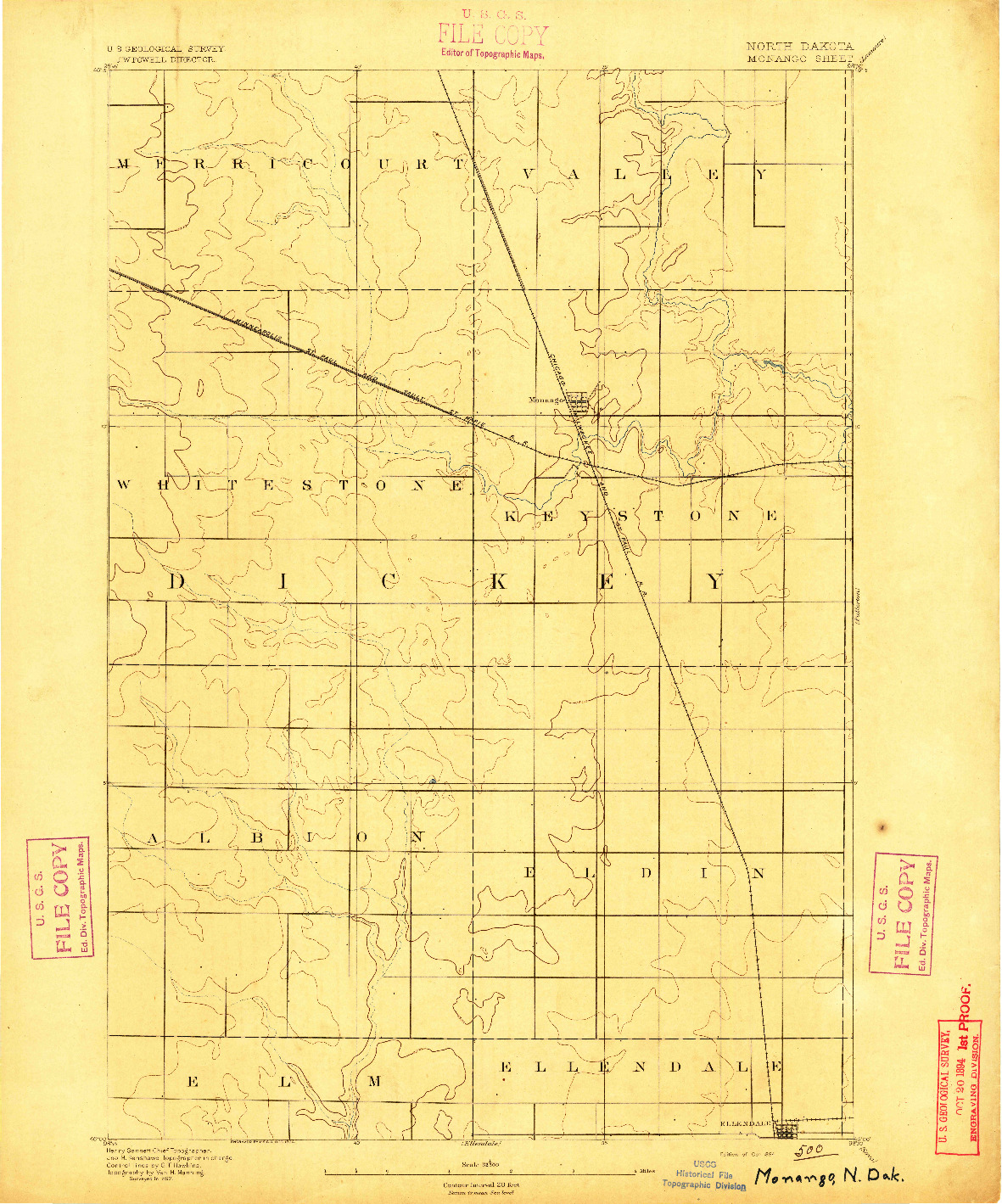 USGS 1:62500-SCALE QUADRANGLE FOR MONANGO, ND 1894
