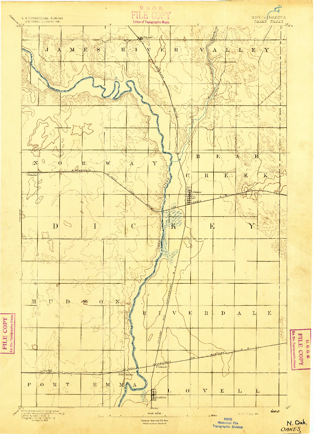 USGS 1:62500-SCALE QUADRANGLE FOR OAKES, ND 1894