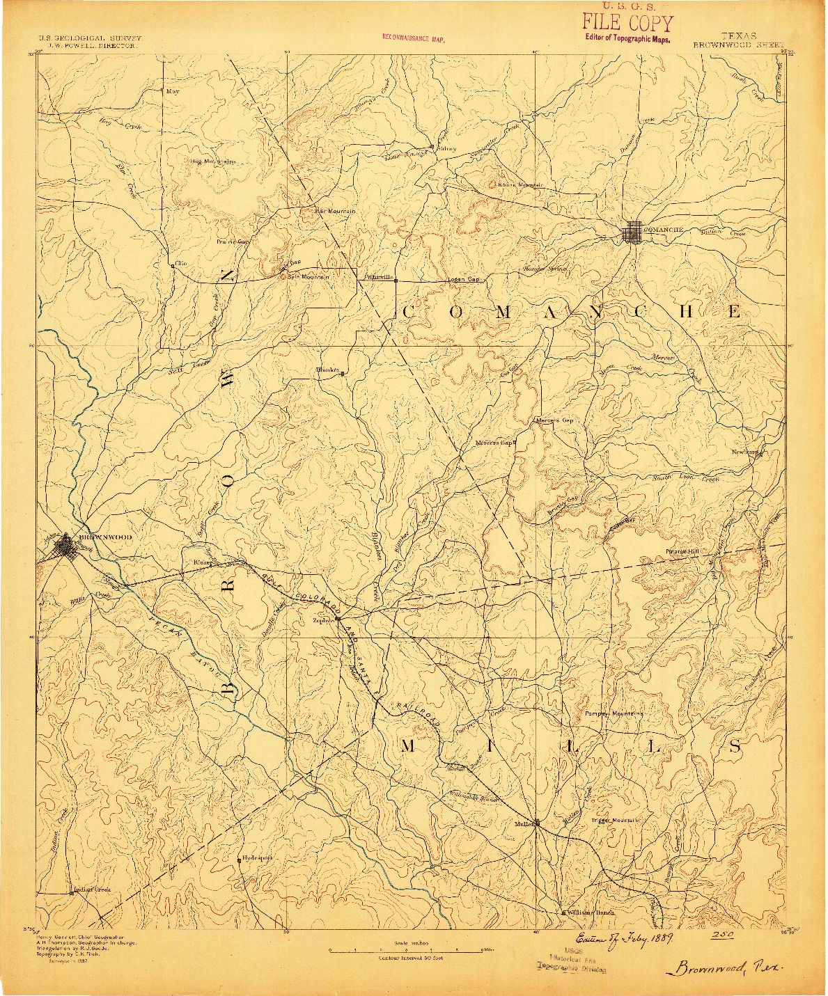 USGS 1:125000-SCALE QUADRANGLE FOR BROWNWOOD, TX 1894