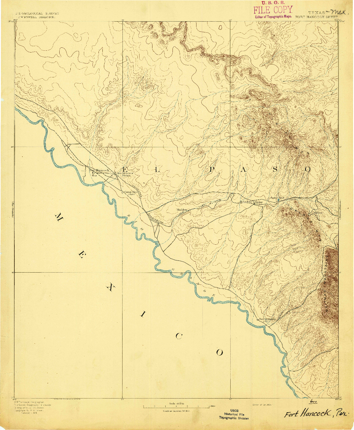 USGS 1:125000-SCALE QUADRANGLE FOR FORT HANCOCK, TX 1894