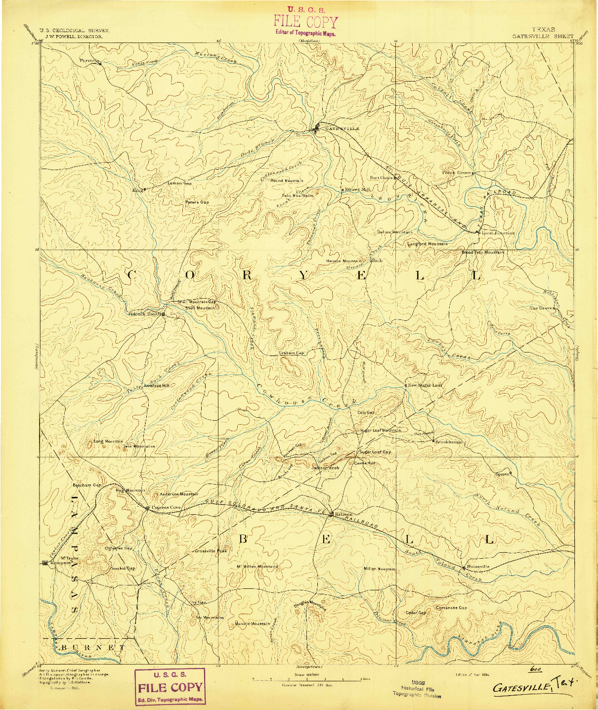 USGS 1:125000-SCALE QUADRANGLE FOR GATESVILLE, TX 1894