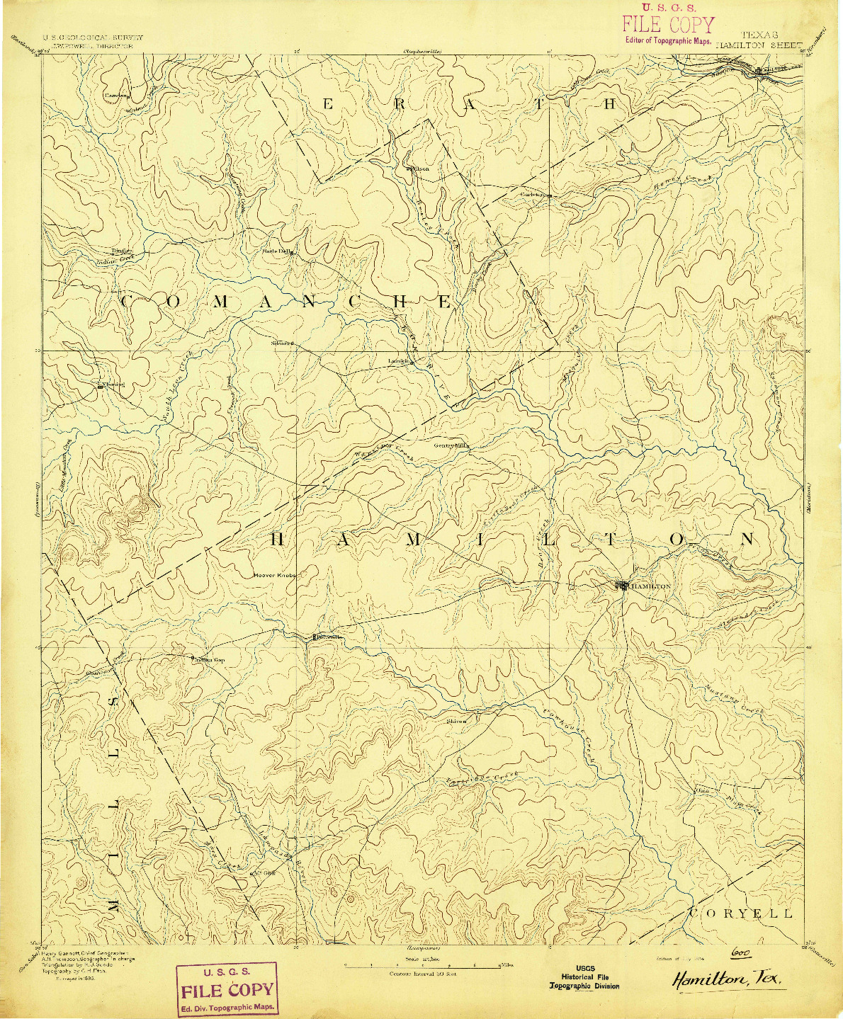 USGS 1:125000-SCALE QUADRANGLE FOR HAMILTON, TX 1894