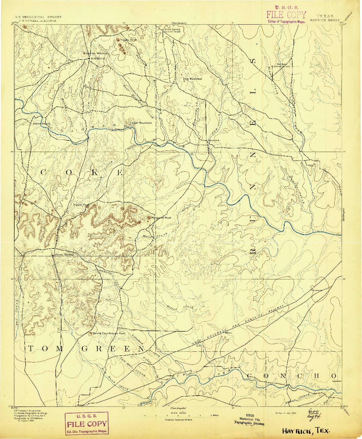 USGS 1:125000-SCALE QUADRANGLE FOR HAYRICK, TX 1894