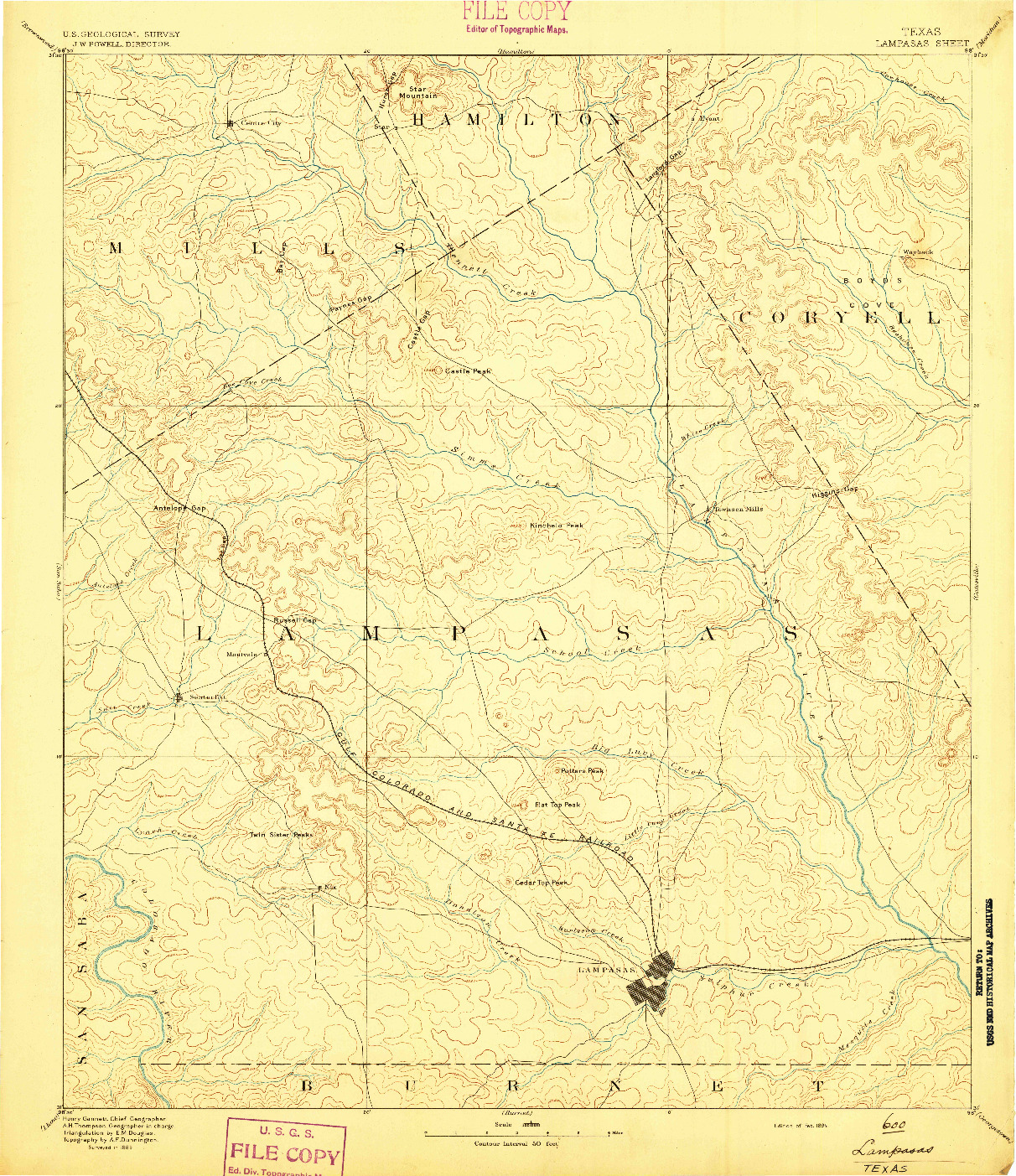 USGS 1:125000-SCALE QUADRANGLE FOR LAMPASAS, TX 1894