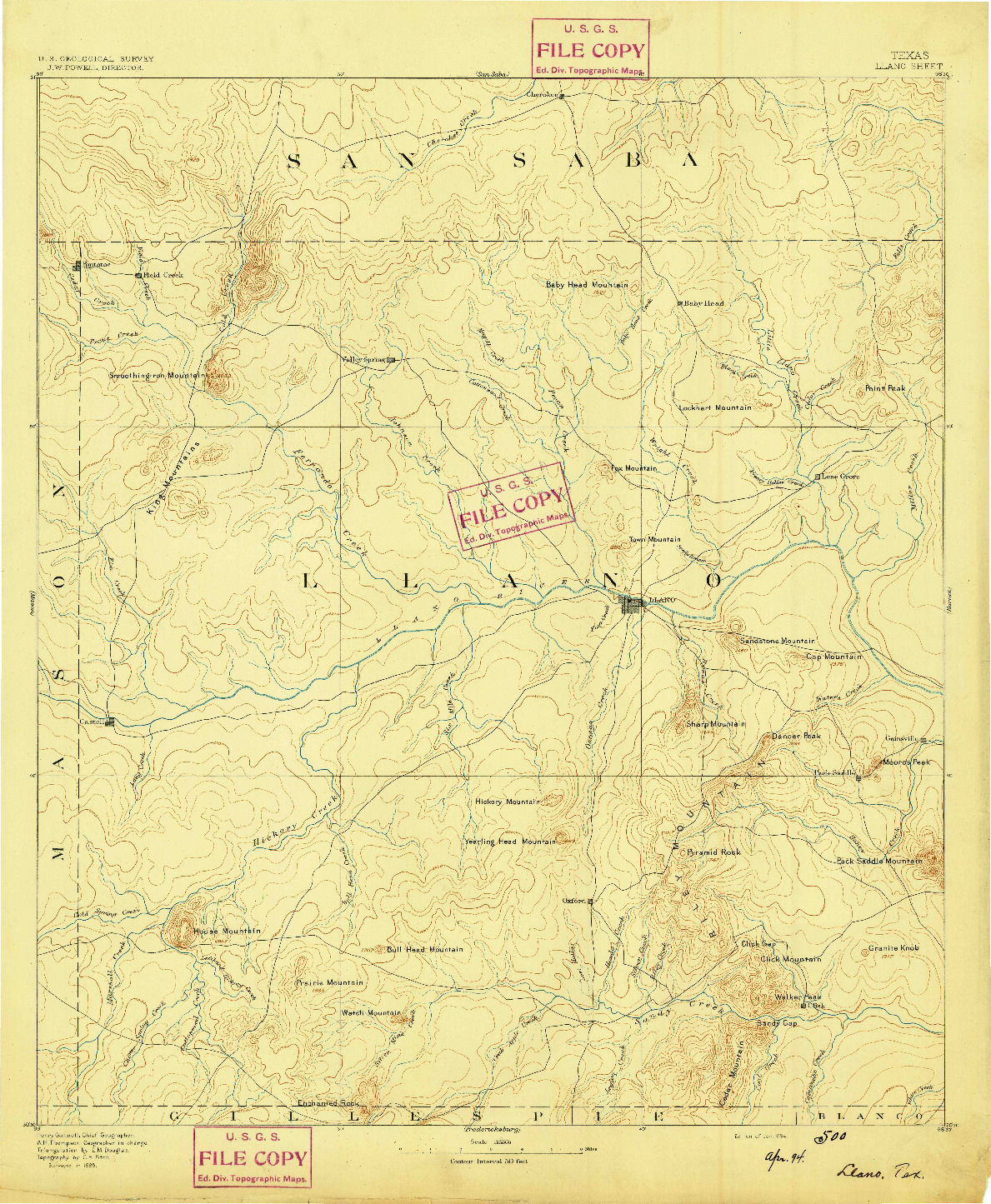 USGS 1:125000-SCALE QUADRANGLE FOR LLANO, TX 1894