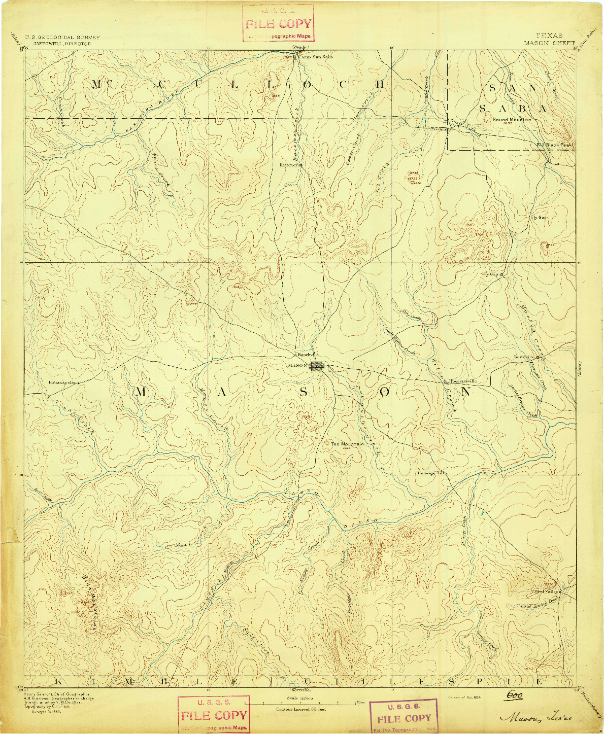 USGS 1:125000-SCALE QUADRANGLE FOR MASON, TX 1894
