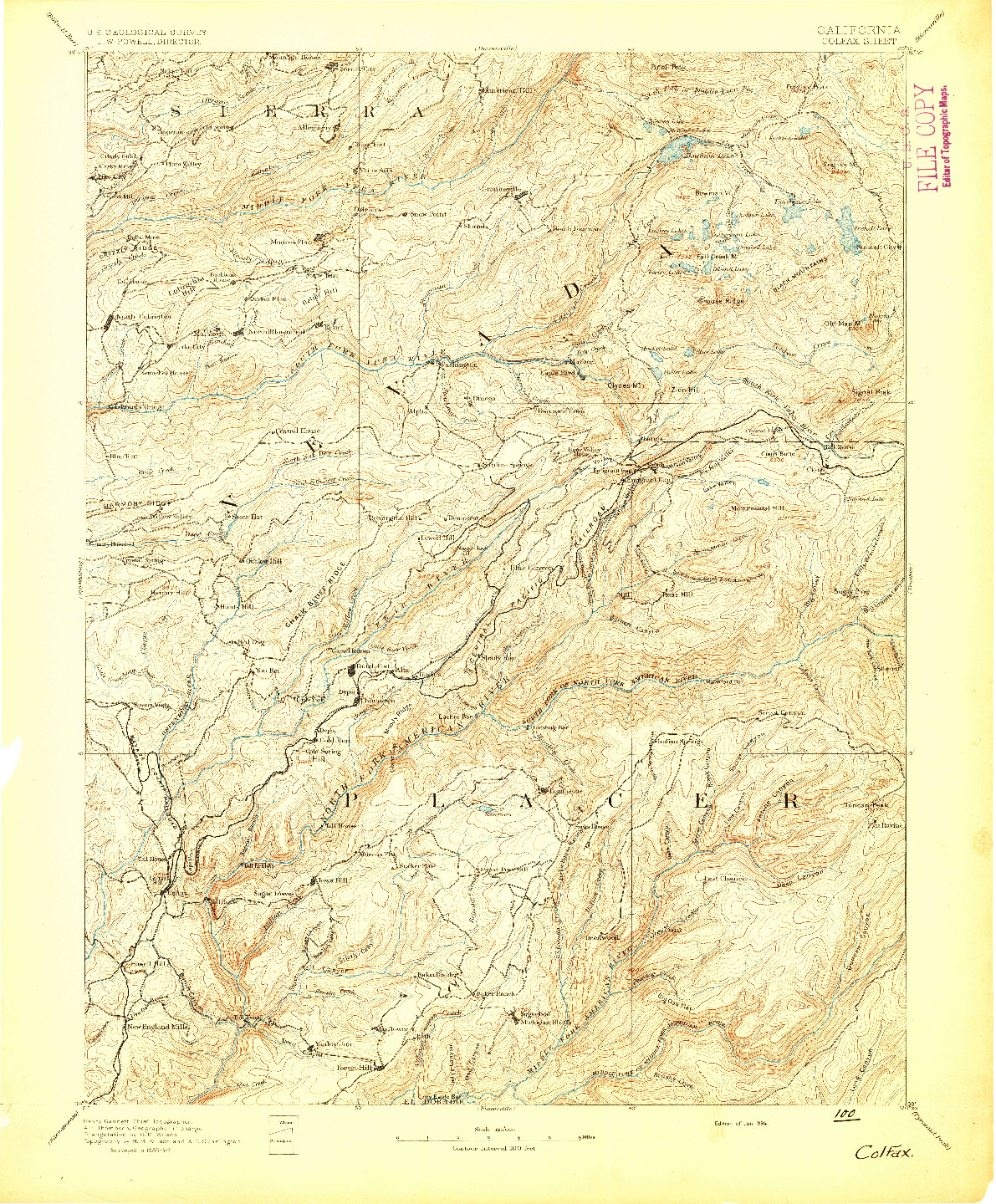 USGS 1:125000-SCALE QUADRANGLE FOR COLFAX, CA 1894
