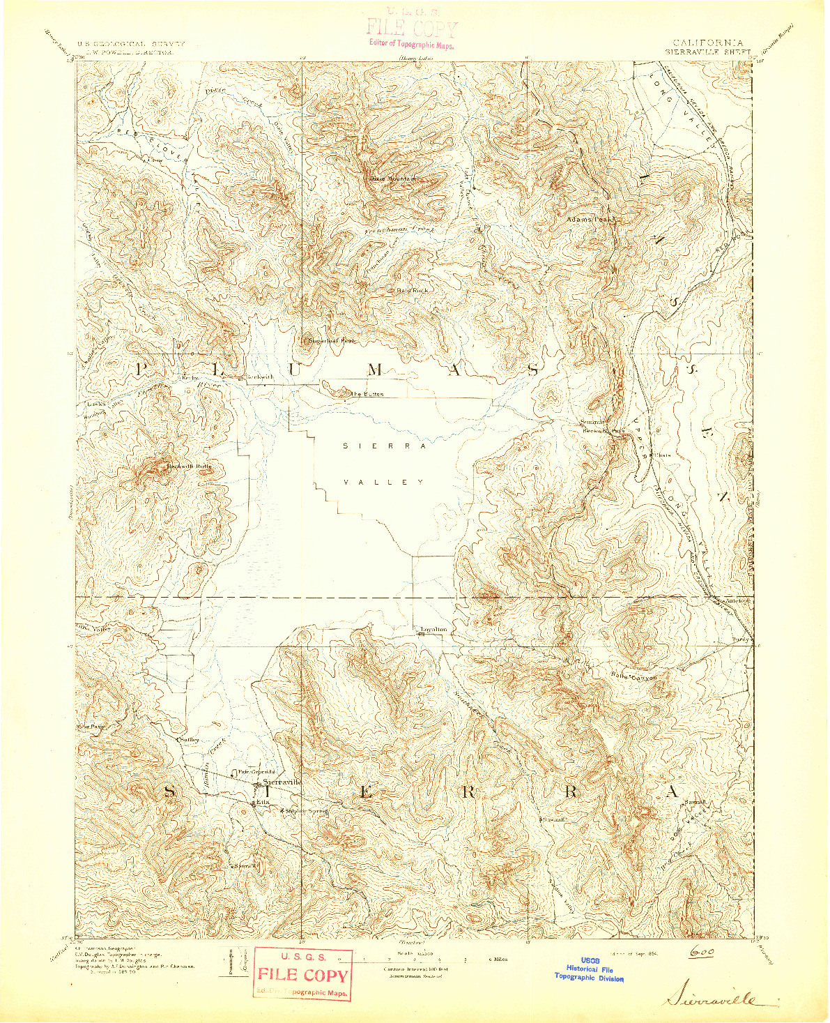 USGS 1:125000-SCALE QUADRANGLE FOR SIERRAVILLE, CA 1894