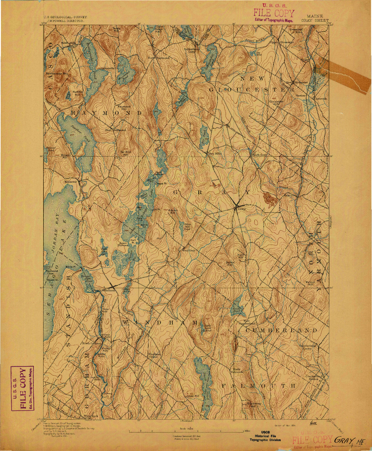 USGS 1:62500-SCALE QUADRANGLE FOR GRAY, ME 1894