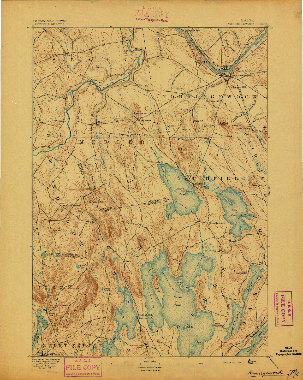 USGS 1:62500-SCALE QUADRANGLE FOR NORRIDGEWOCK, ME 1894