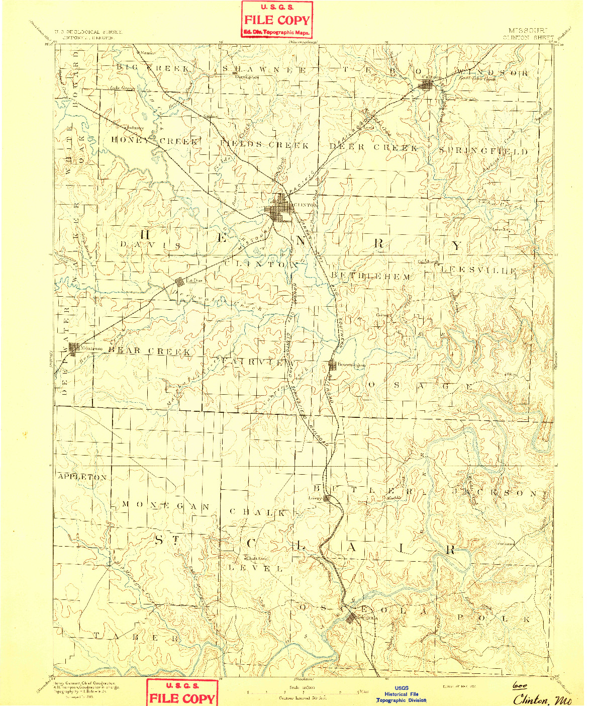 USGS 1:125000-SCALE QUADRANGLE FOR CLINTON, MO 1894