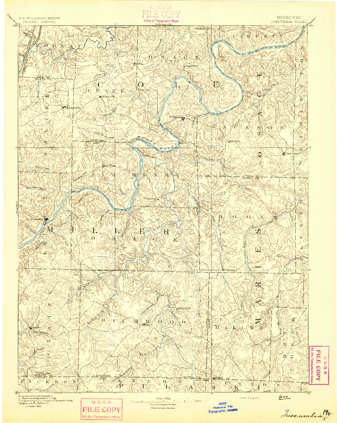 USGS 1:125000-SCALE QUADRANGLE FOR TUSCUMBIA, MO 1894