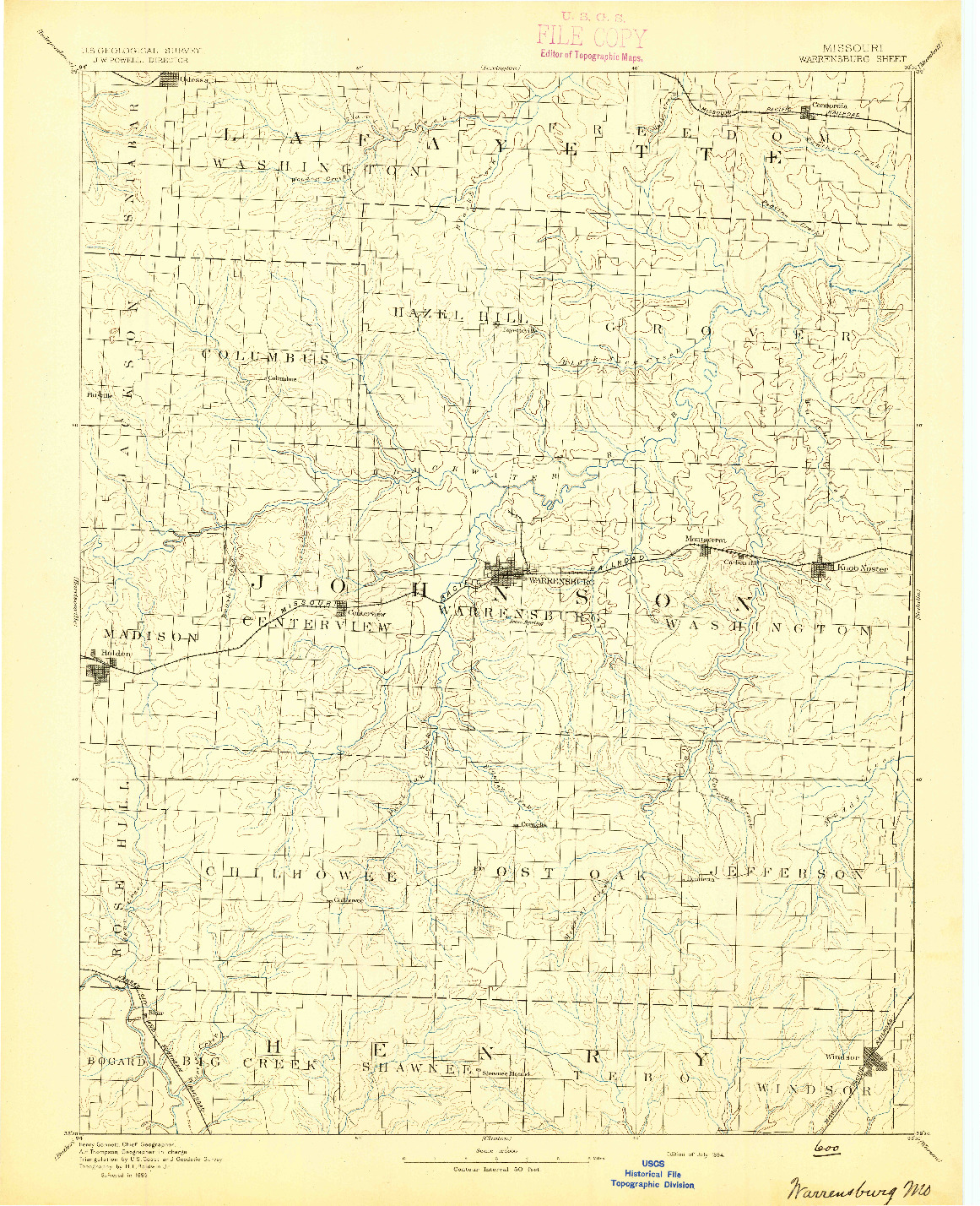 USGS 1:125000-SCALE QUADRANGLE FOR WARRENSBURG, MO 1894